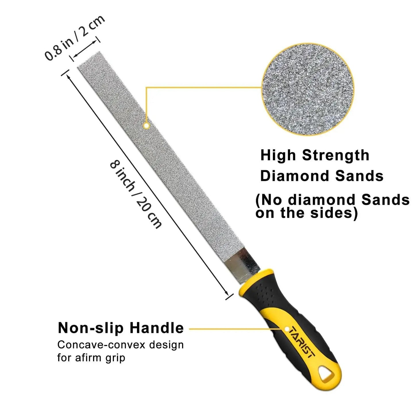Diamond File Set 3 Piece 8 Inch Sharpener Kit with flat file featuring 120 grit diamond surface and ergonomic handle for sharpening tools.