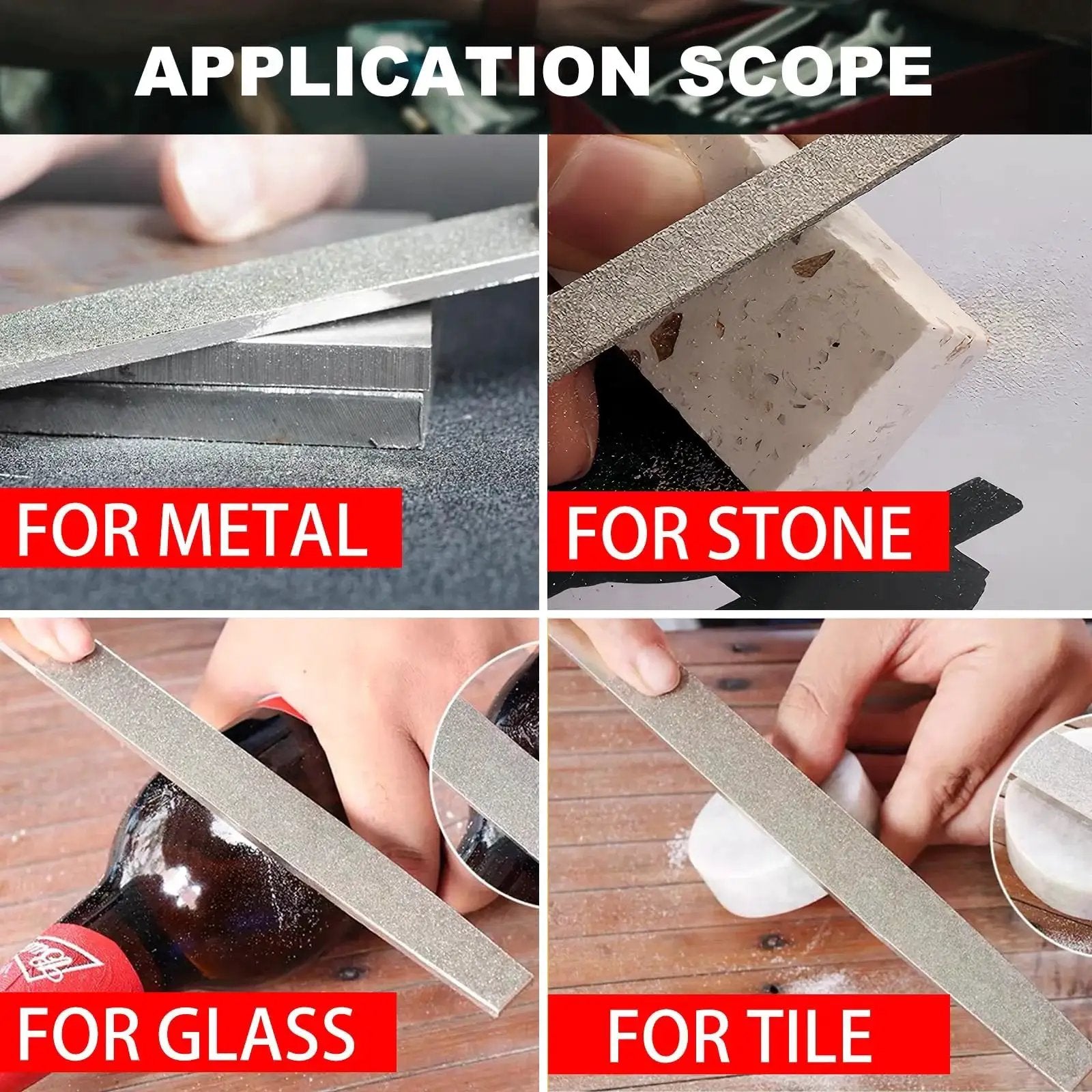 Diamond File Set 3 Piece 8 Inch Sharpener Kit with Flat Half Round and Round Files for sharpening metal, stone, glass, tile