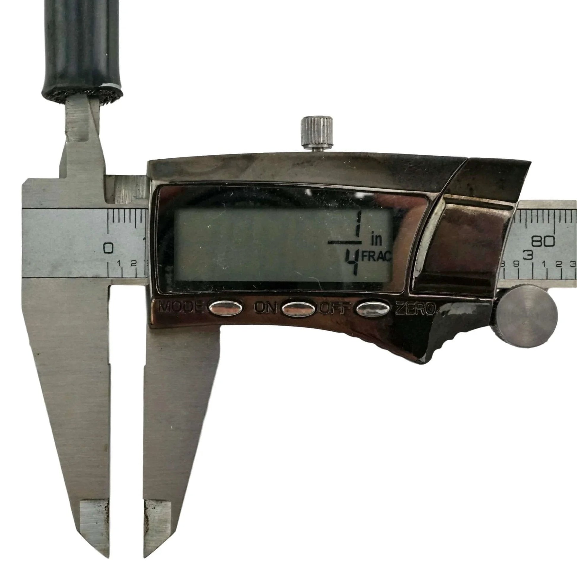 Caliper measurement of hydraulic hose for Quarter Inch Hydraulic Hose Assembly Two Wire Braided With Quarter Inch Male Npt Fittings On Both Ends 4000 Psi Working Pressure Minus Forty To Two Hundred Fifty Seven Fahrenheit Abrasion Resistant Cover Machine Crimped At Both Ends Multiple Lengths