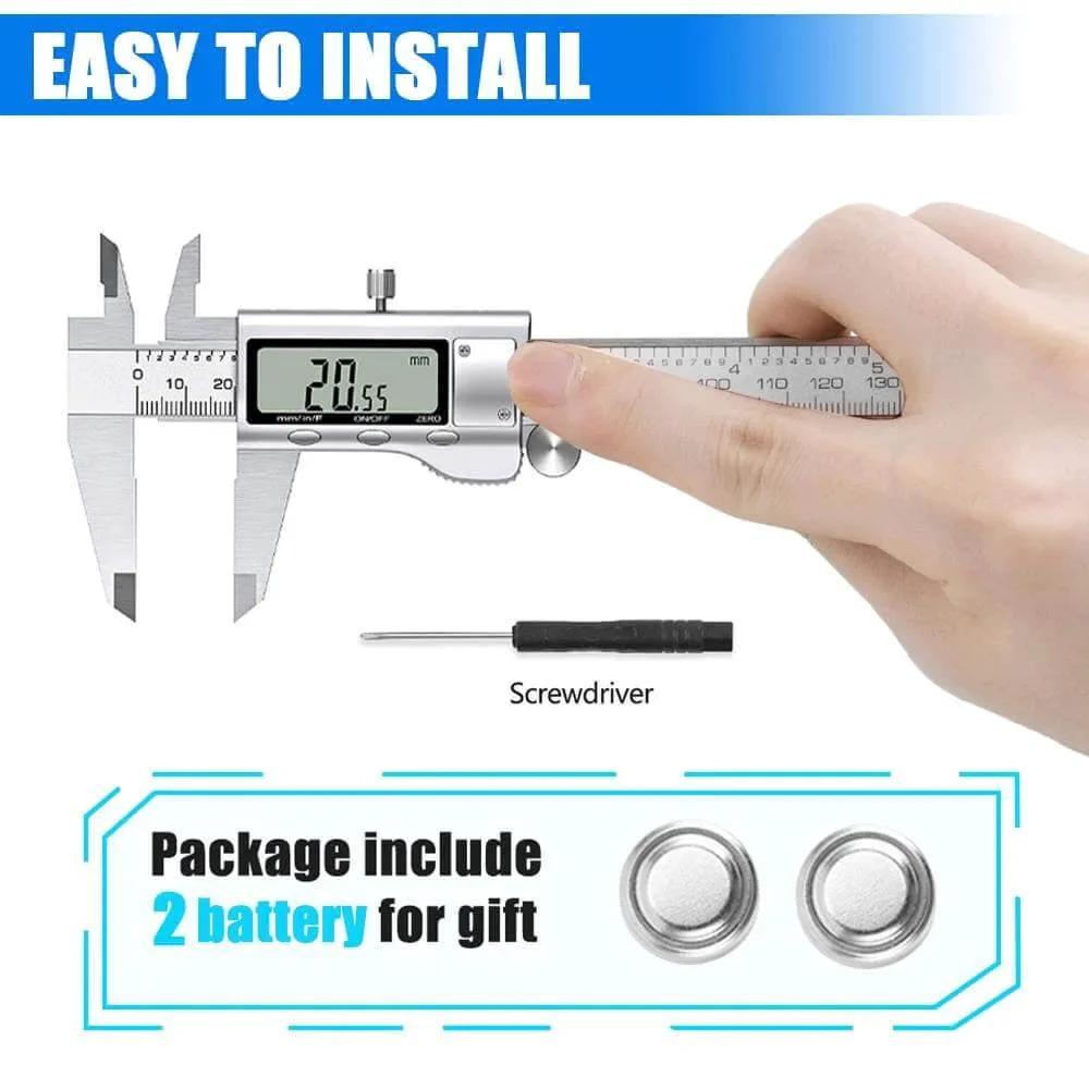 Digital Caliper Measuring Tool, Stainless Steel Vernier Caliper Digital Micrometer with Large LCD Screen, batteries included.