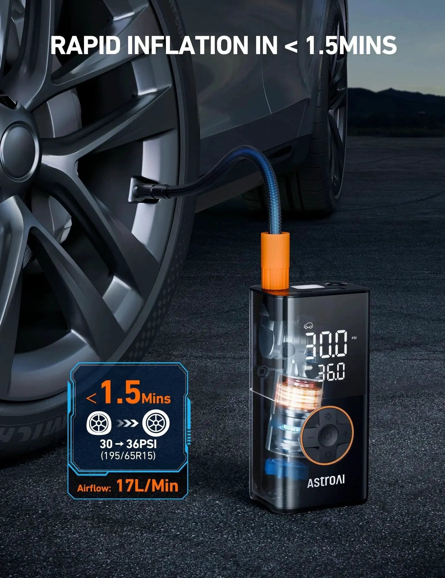 L7 Portable Tire Inflator And Cordless Mini Air Compressor With Digital Dual Value Display, 150 PSI Car Tire Pump