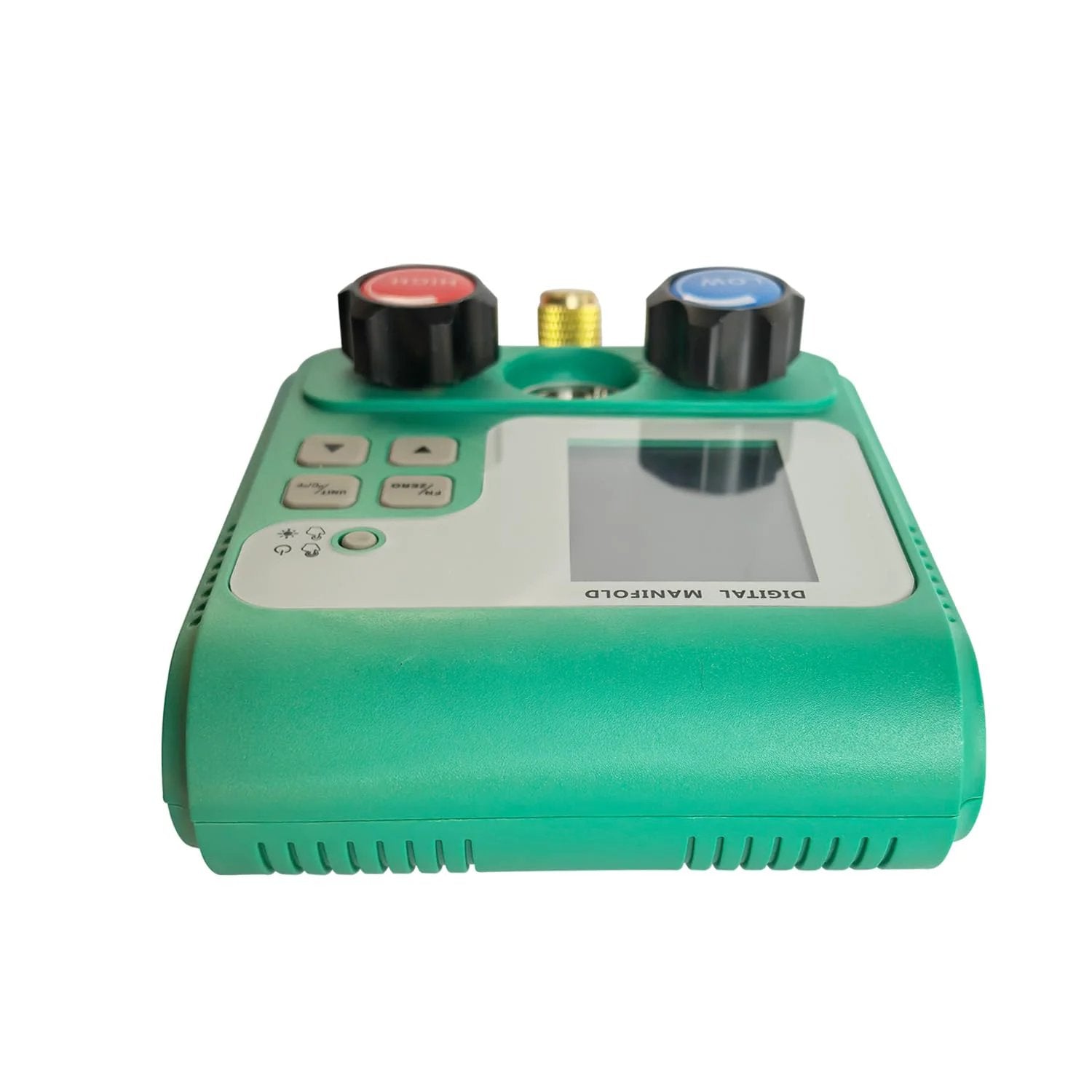 Pro Grade Digital HVAC Manifold Gauge Set With 2 Point 4 Inch HD Color Display For R134A R410A 1234YF Refrigerants, front view with controls.