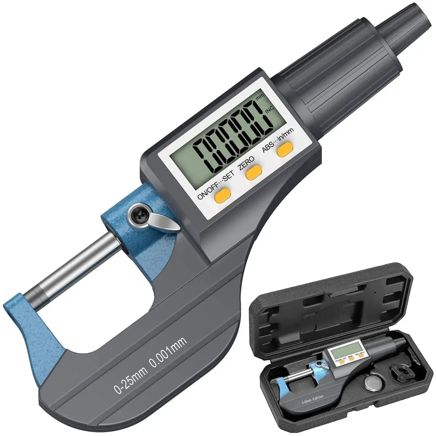 Digital Micrometer 0 To 1 Inch And 0 To 25 Mm With Large LCD Display 0.00005 Inch in protective case