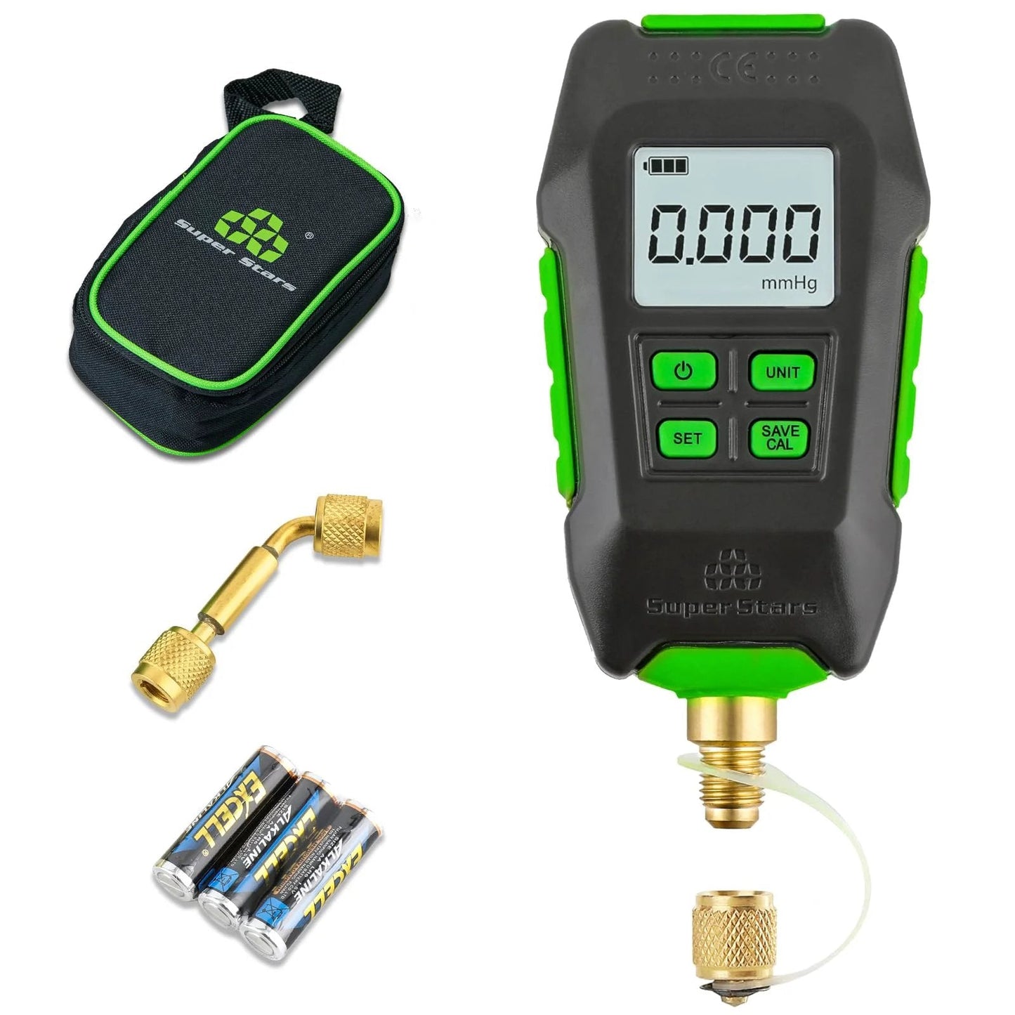 Digital Micron Vacuum Gauge For HVAC With Alarm, Temperature Compensation, And LCD Display, Four Unit Readings Pa, mBar, MmHg, Microns, Quarter Inch SAE Connection, High Accuracy Pirani Sensor For Fast Pro Grade Vacuum Readouts