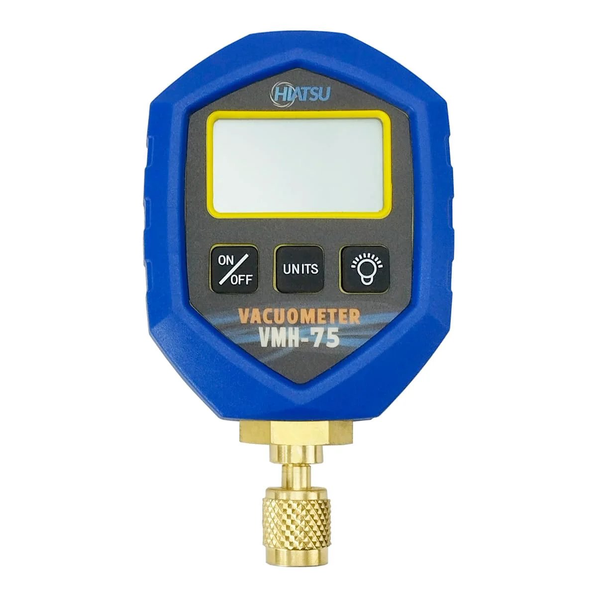 Digital Vacuum Gauge With Ultra Wide Range For HVAC And Refrigeration VMH-75 Aluminum Case With High Accuracy readouts, front view.