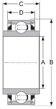 Technical diagram of GW212PP DISC HARROW BEARING 1-3/4" Bore for agriculture machine showing dimensions A, B, C, and D.