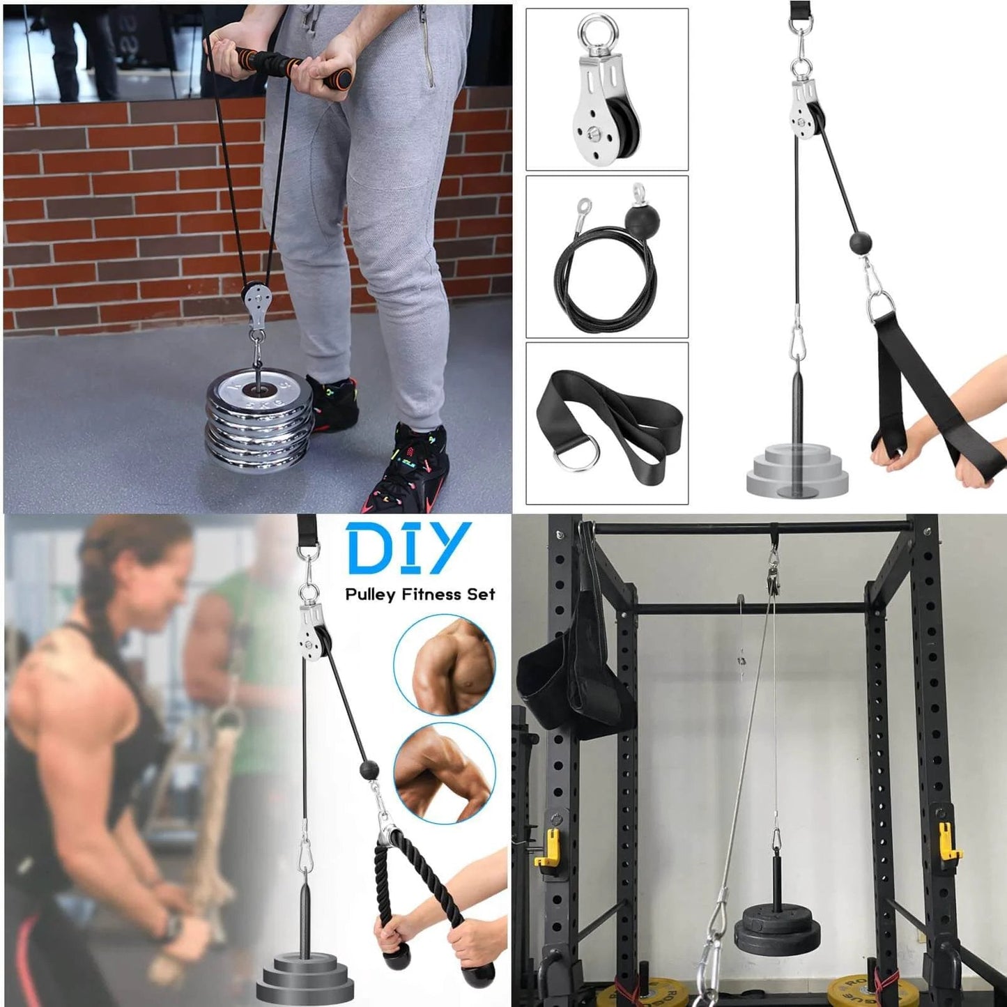 Pulley Wheel Stainless Steel Small Pulley Block 360 Degree Rotating Silent Cable Pully Load Bearing Mechanical Pulleys, Silver (Silver-2) in a gym setup.