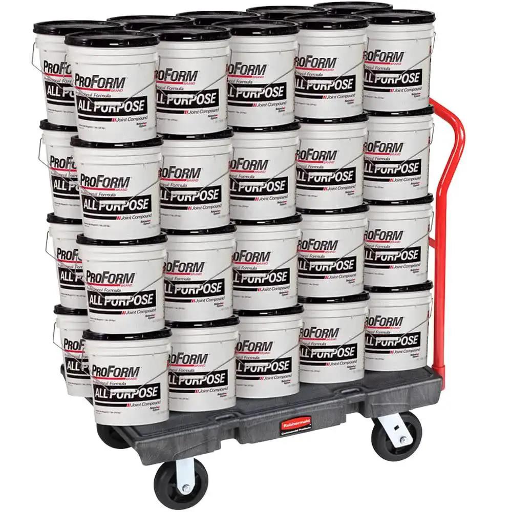 Trolley loaded with buckets using phenolic wheel with flat tread for medium to heavy duty use, 4, 5, or 6 inch diameter.