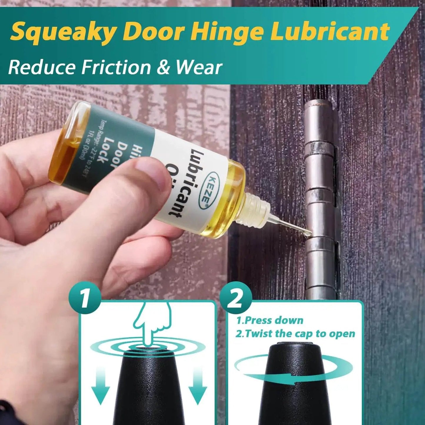 Door Hinge Lubricant Oil For No Squeak Fixes and Smooth Operation Multi Purpose Lube applied on hinge with needle oiler 1 oz.