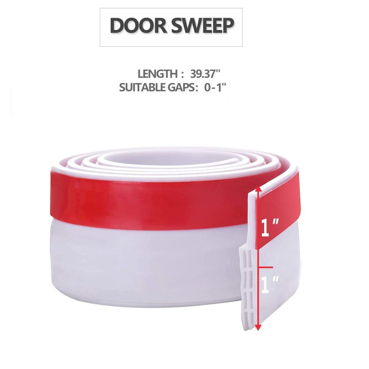 Door Draft Stopper Under Door Sweep For Exterior And Interior Doors 2 Inch Wide 39 Inch Long White Self Adhesive Weather Stripping Seal Keeps Cold Air Out And Noise In Energy Saving No Fuss Easy Peel And Stick Install - rolled product showing length and gap suitability