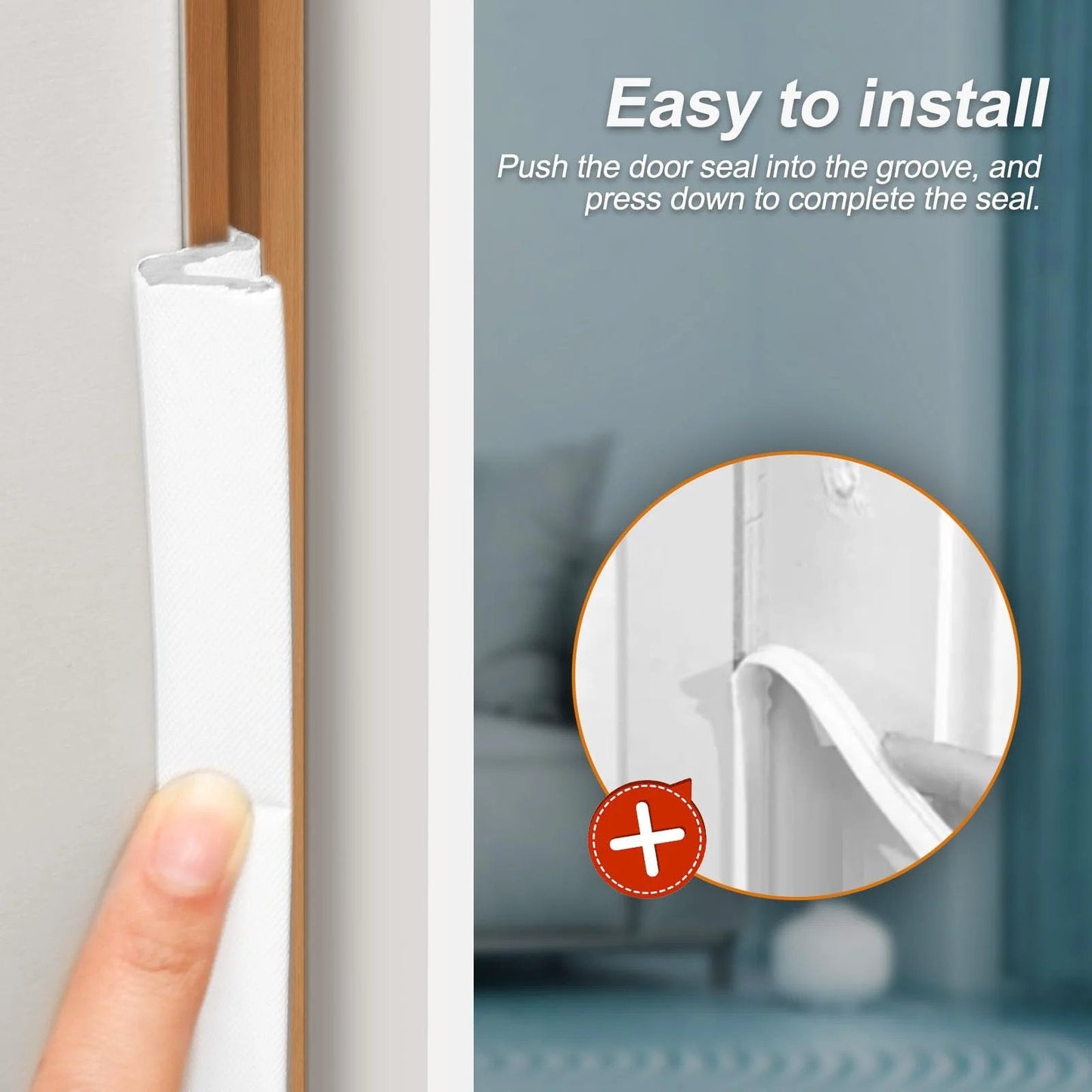 Close-up of 40Ft Kerf Door Weather Stripping Seal For Exterior Doors With 4 Corner Seals being installed in a door groove.