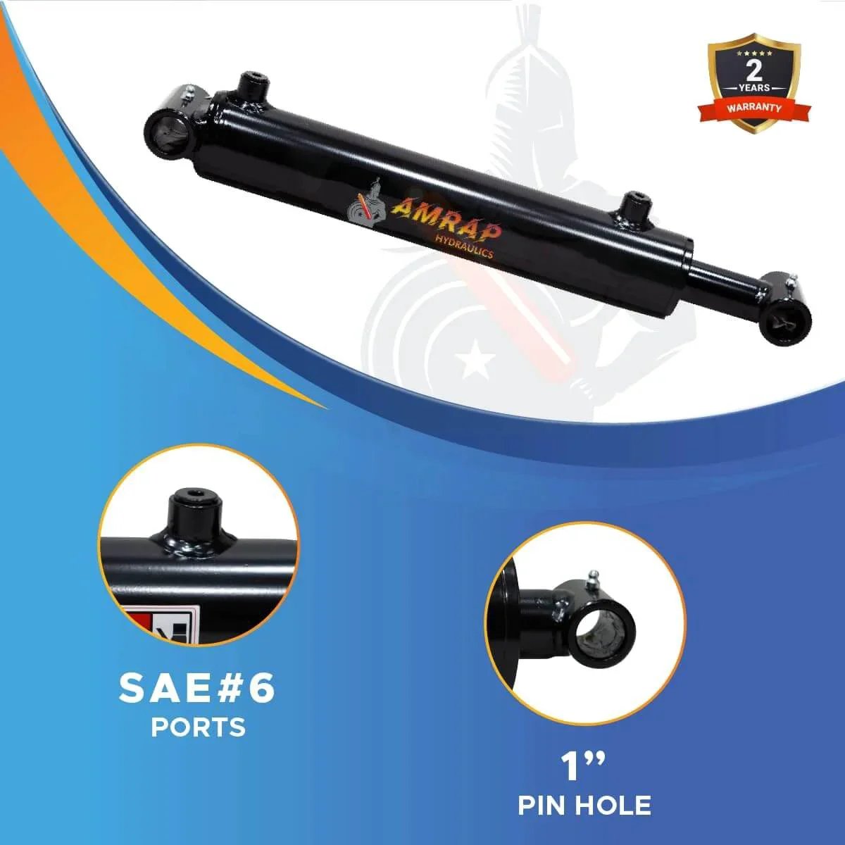 2 Inch Bore X 16 Inch Stroke Double Acting Welded Cross Tube Hydraulic Cylinder SAE 6 Ports 3500 PSI, front view