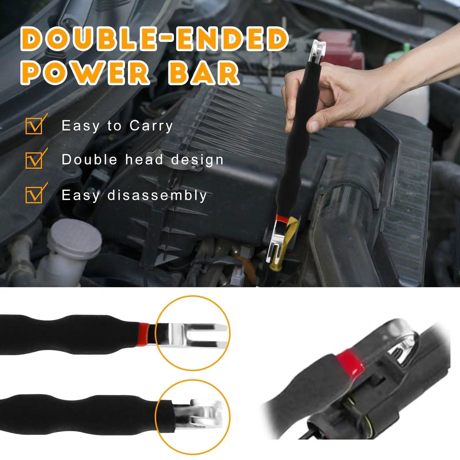 Person using All In One Car Clip Pliers Set For Auto Disassembly, Multi Function Snap Ring Pliers And Electrical Disconnect Tools, Connector Separator And Fuel Line Disconnect Kit, Anti Slip Handles For Secure Grip, 4 Piece Set on car engine.