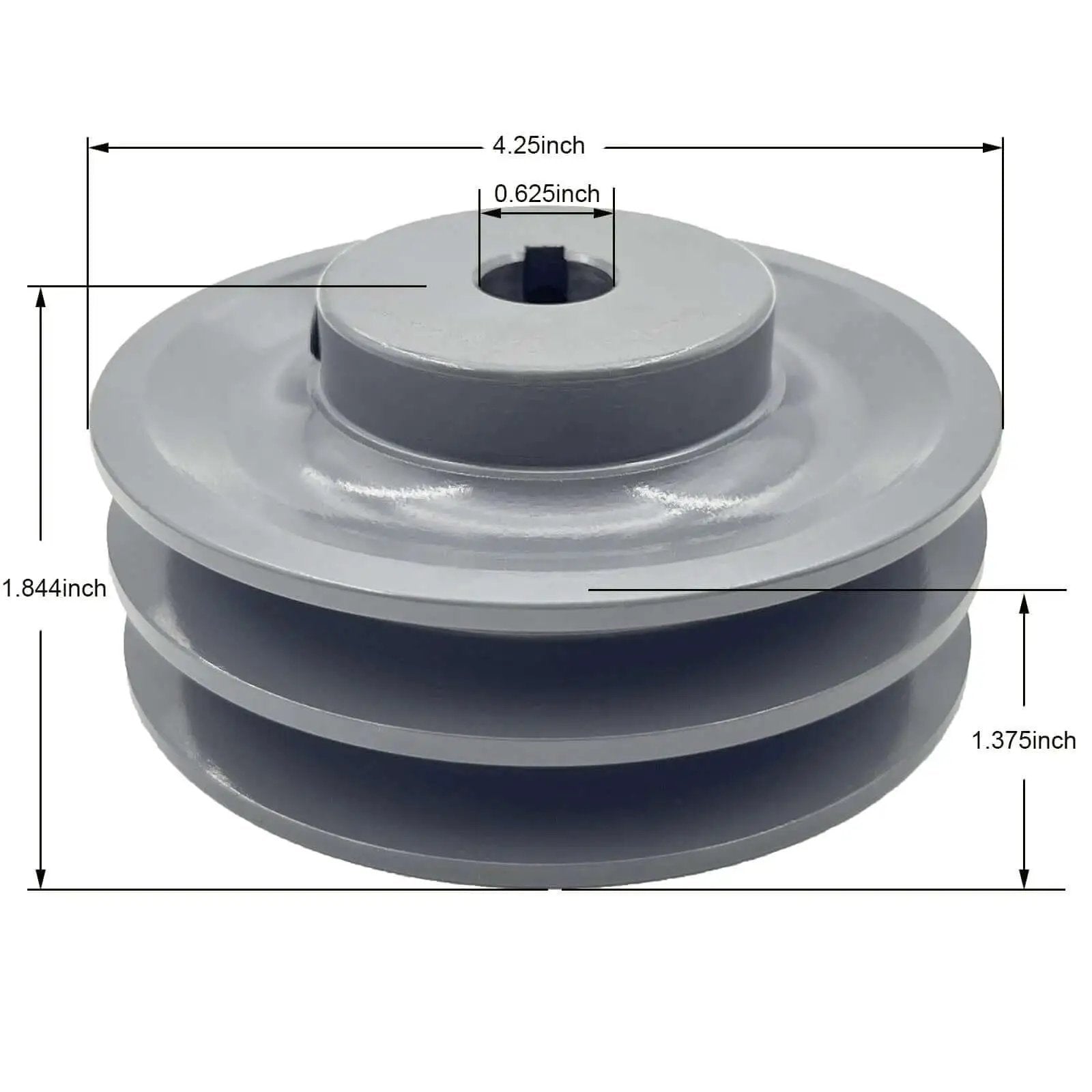 Double Groove Belt Pulley For V Belts A AX 3L 4L Four Point Two Five Inch Outside Diameter Five Eighth Inch Bore Cast Iron Pulley With Two Grooves And Standard Keyseat Three Sixteenth By Three Thirty Second Inch front view