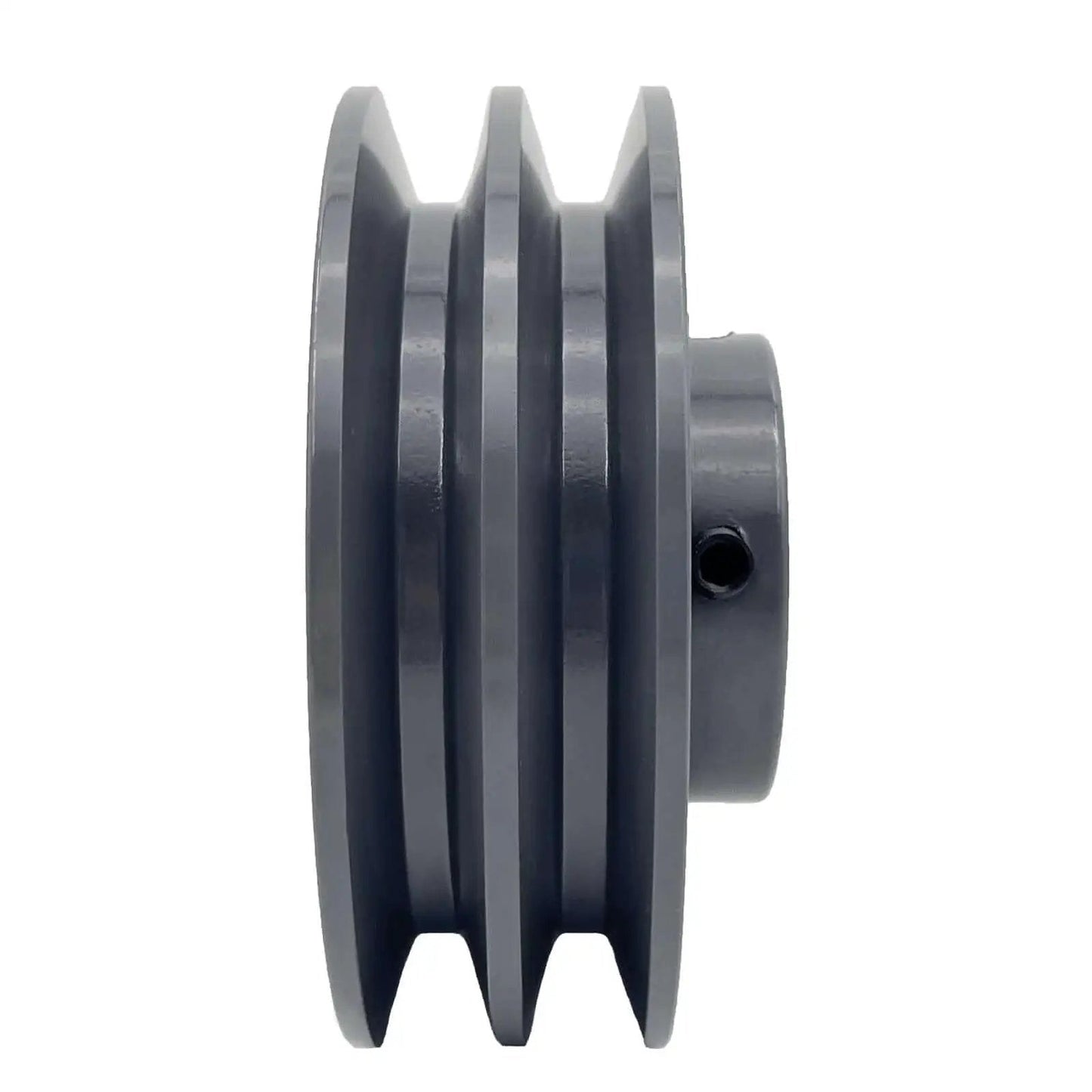 Side view of a Double Groove Belt Pulley For V Belts A AX 3L 4L Four Point Two Five Inch Outside Diameter Five Eighth Inch Bore Cast Iron Pulley