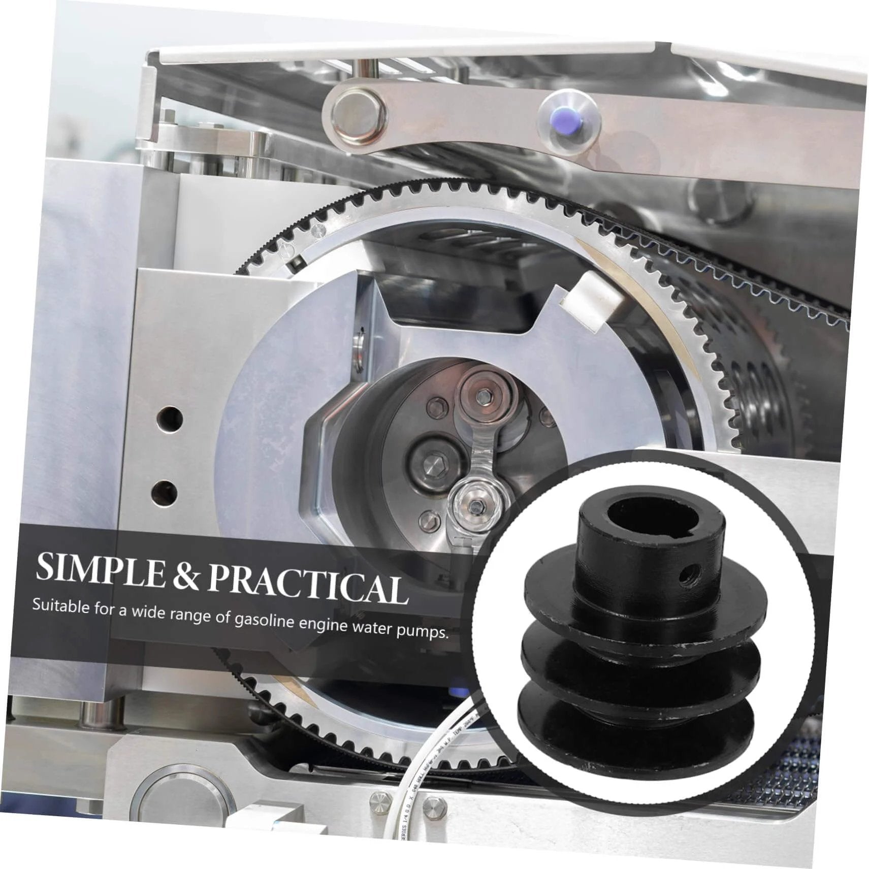 Close-up of Versatile Gas Engine Belt Pulley Double Groove V-belt Sheave Replacement Pulley in machinery setup
