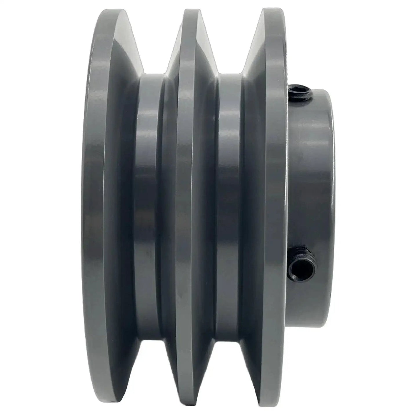Side view of Double Groove Belt Pulley For One And One Eighth Inch Bore And Three Point Nine Five Inch Outside Diameter Saelno Cast Iron Motor Pulley.