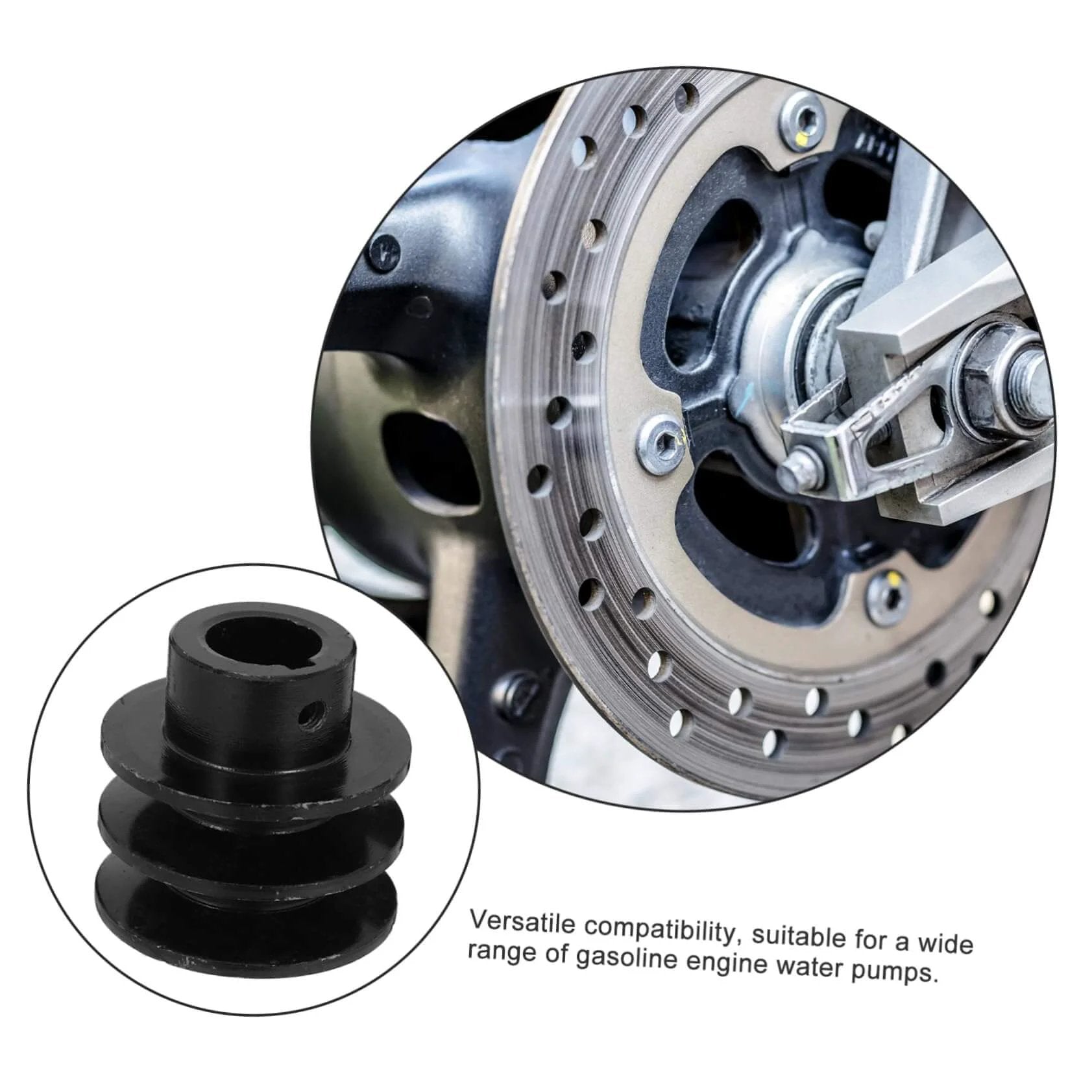 Groove Sheave Double Pulley for V-belt Water Pump Heavy Duty Cast Easy Installation adjacent to automotive wheel setup