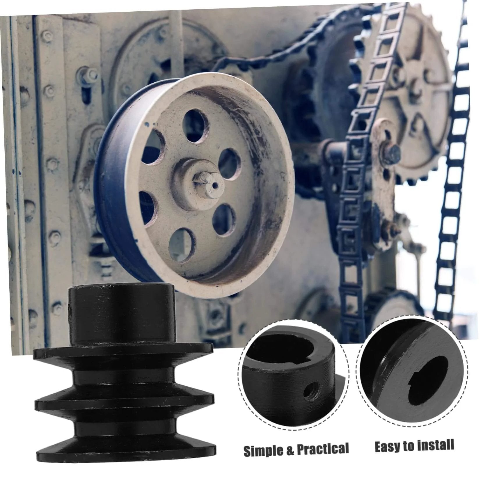 Double Groove Pulley Replacement for V-belt Gas Engine Water Pump Pulley Easy Installation, shown with close-up view