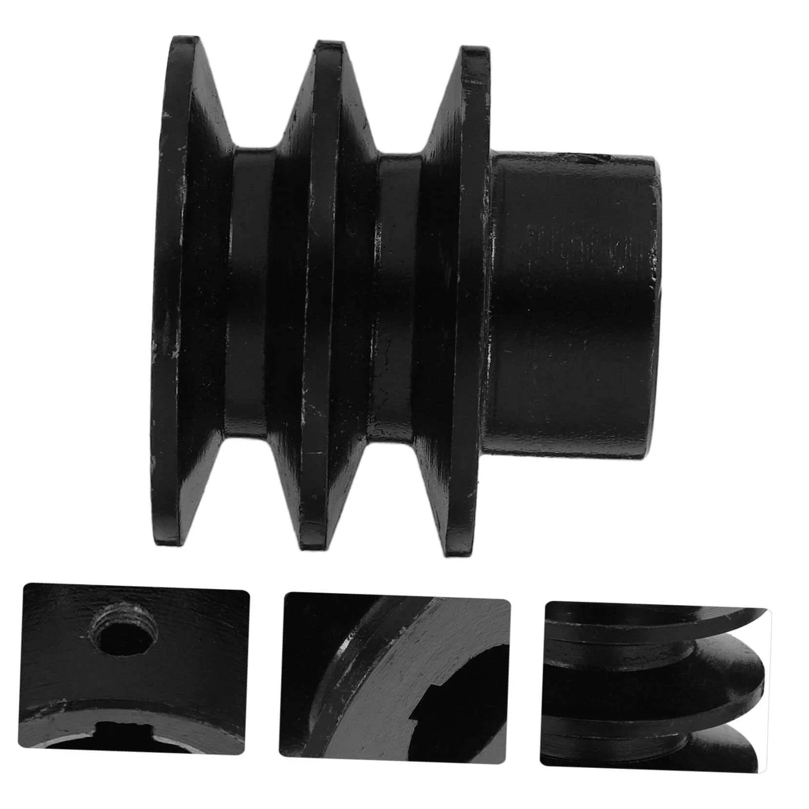 Double Groove Pulley V-belt Pulley for Gas Engine Water Pump Easy Install, showcasing side view and design details.