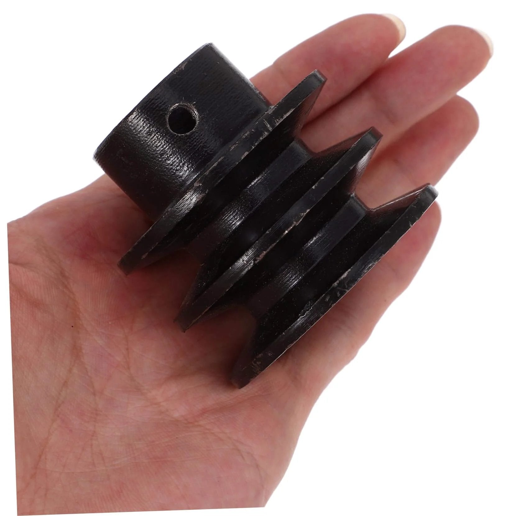 Close-up of a Double Groove V-Belt Pulley for Gas Engines Water Pump Replacement Smooth Operation held in hand