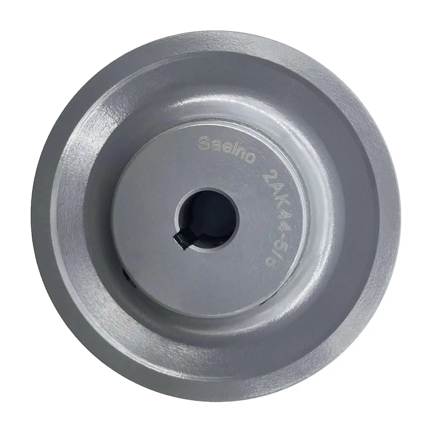 Front view of double groove belt pulley for V Belts A AX 3L 4L four point two five inch outside diameter, five eighth inch bore, cast iron.