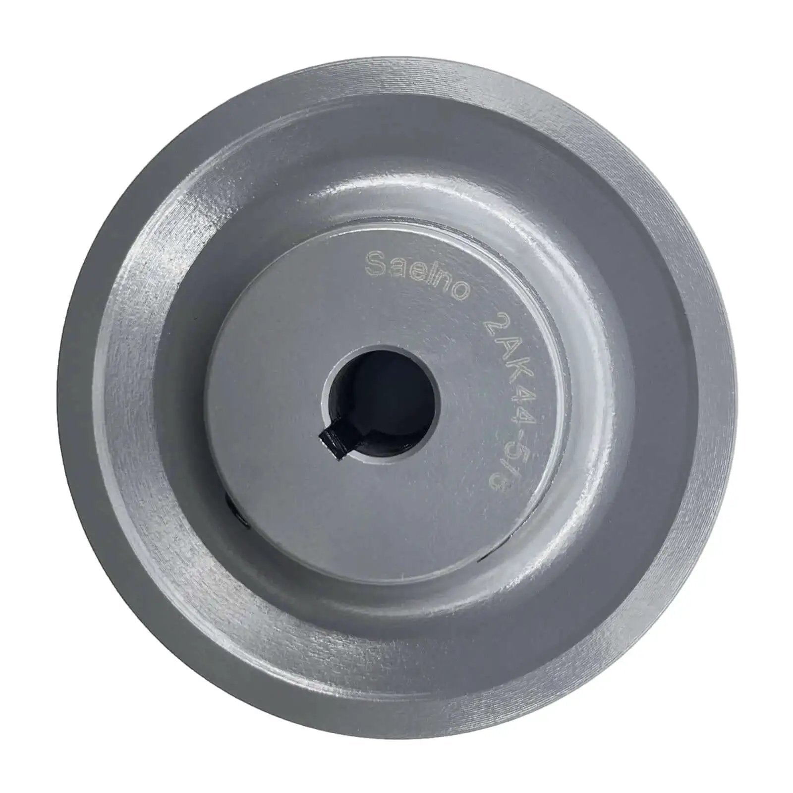 Front view of double groove belt pulley for V Belts A AX 3L 4L four point two five inch outside diameter, five eighth inch bore, cast iron.