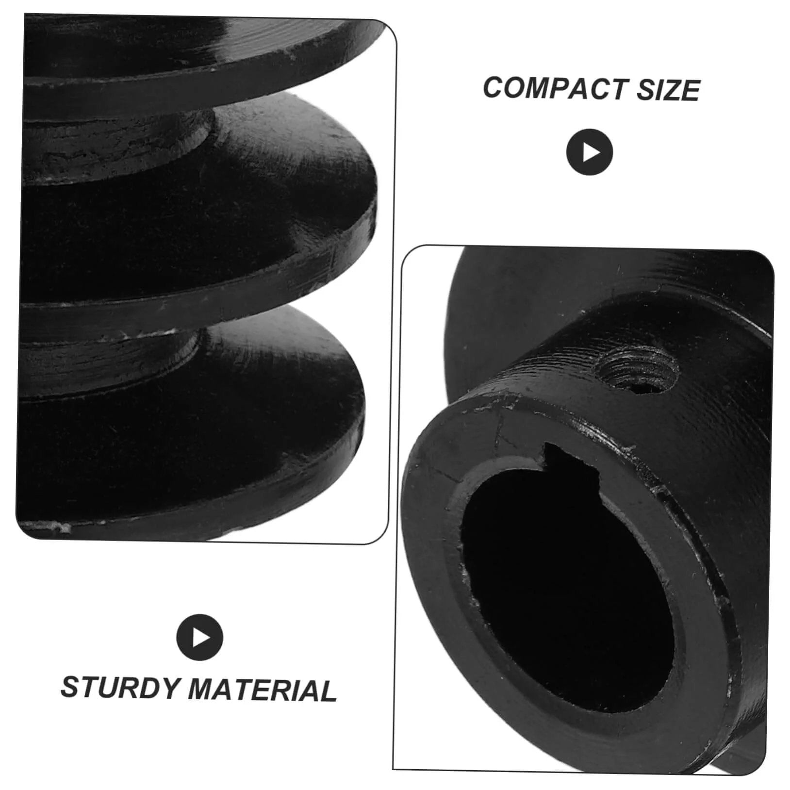 Double Groove Pulley Replacement for V-belt Gas Engine Water Pump Pulley Easy Installation, black metal, close-up view