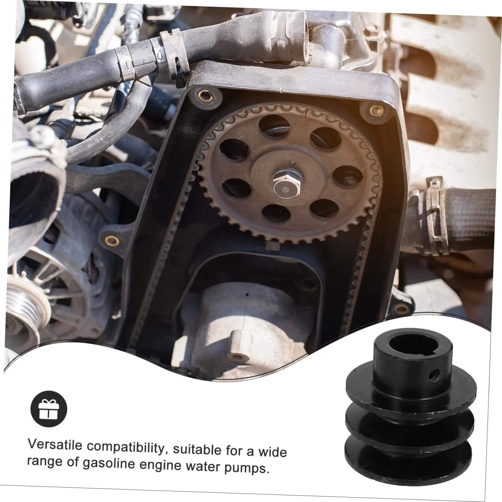 Double Groove Pulley Replacement for V-belt Gas Engine Water Pump Pulley Easy Installation shown with engine setup