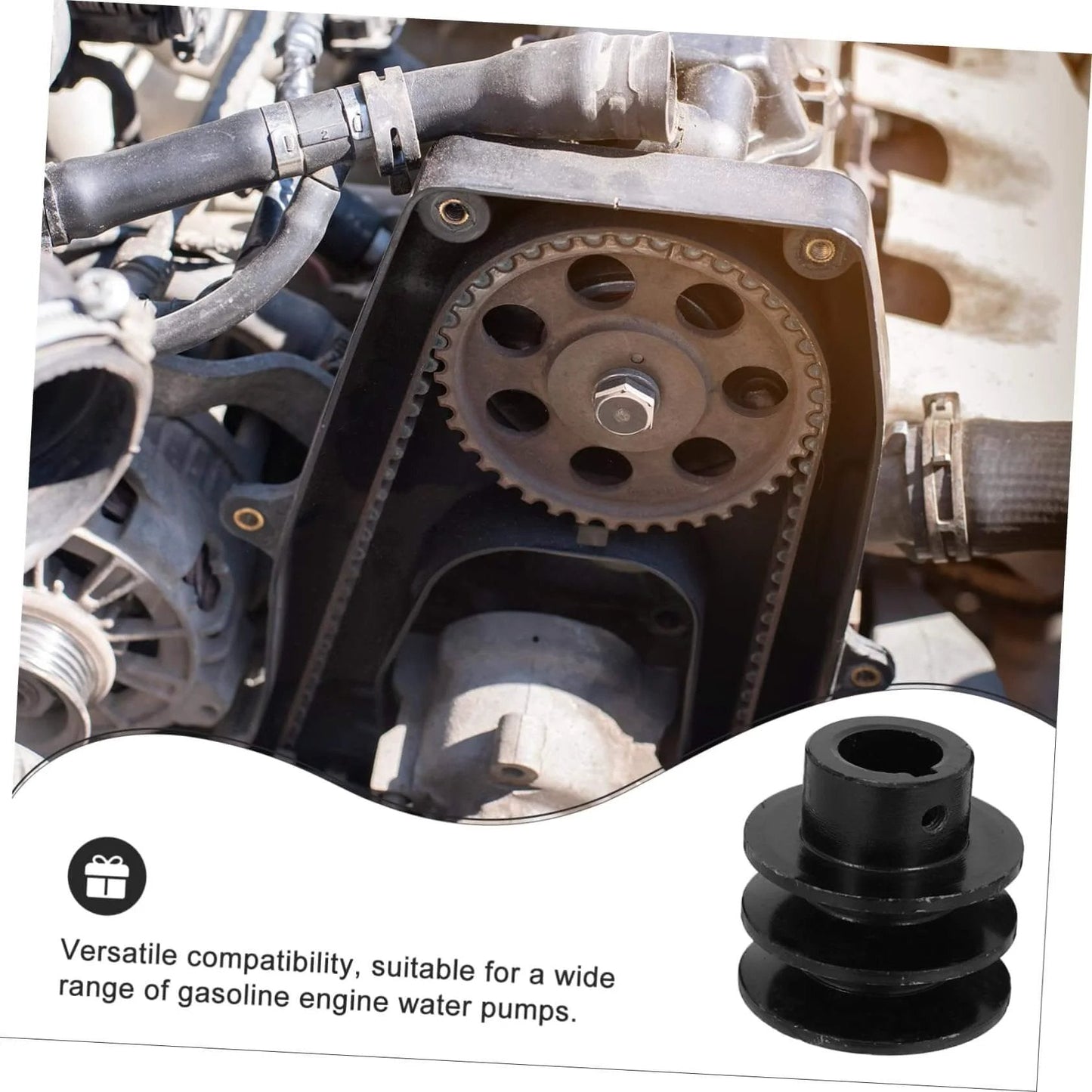 Double Groove Pulley V-belt Pulley for Gas Engine Water Pump Easy Install shown in engine compartment