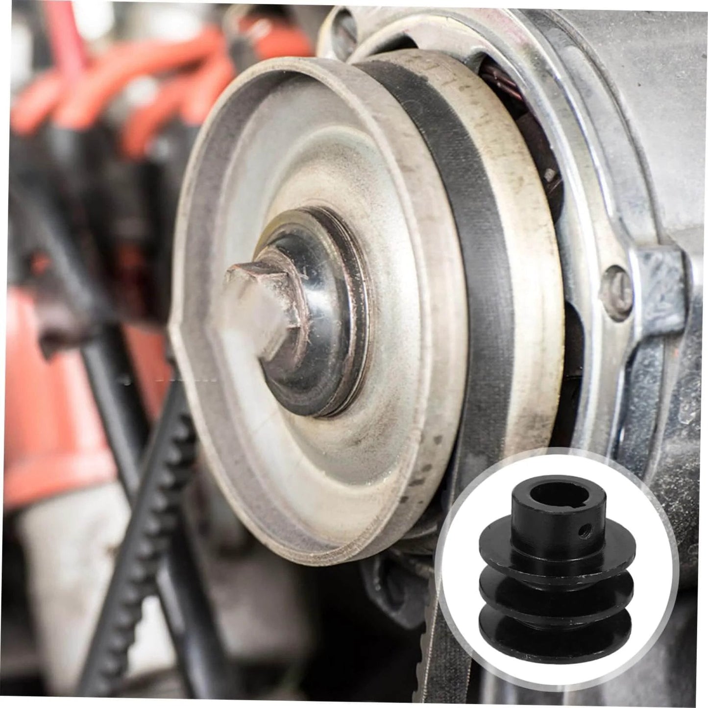 Double Groove Pulley V-belt Pulley for Gas Engine Water Pump Easy Install shown on mounted engine