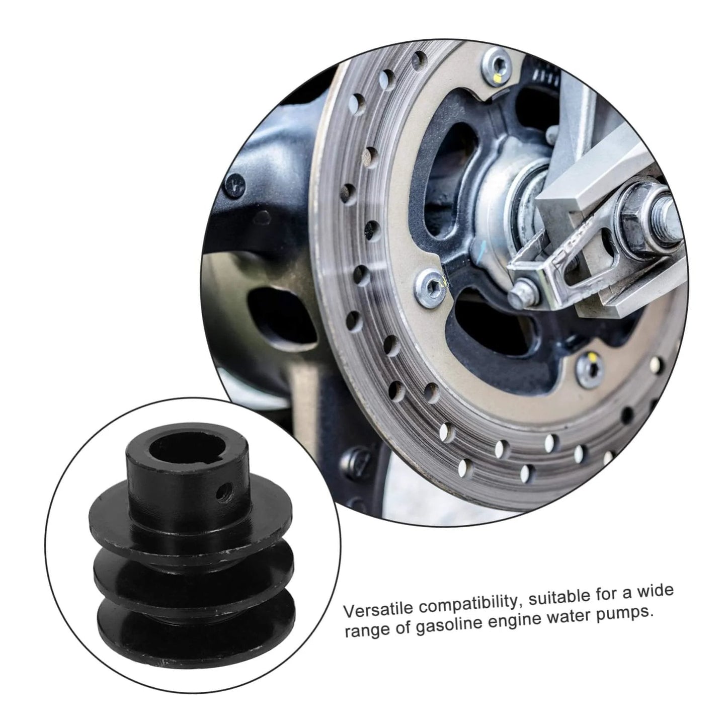 Double Groove Pulley Replacement for V-belt Gas Engine Water Pump Pulley Easy Installation, shown in black finish with a double slot design.