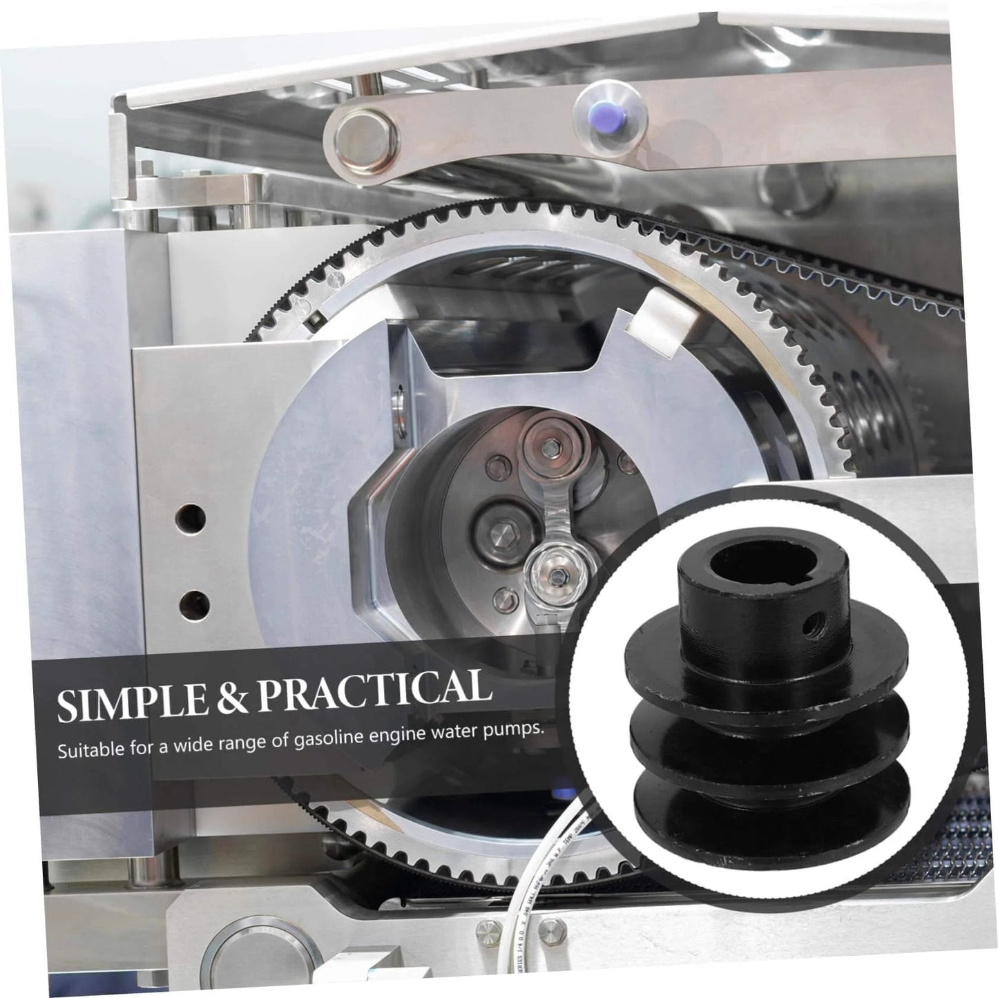 Close-up of Double Groove Pulley Wall Mounted V-Belt Pulley for Gas Engine Water Pump Robust Efficient, installed in machinery.