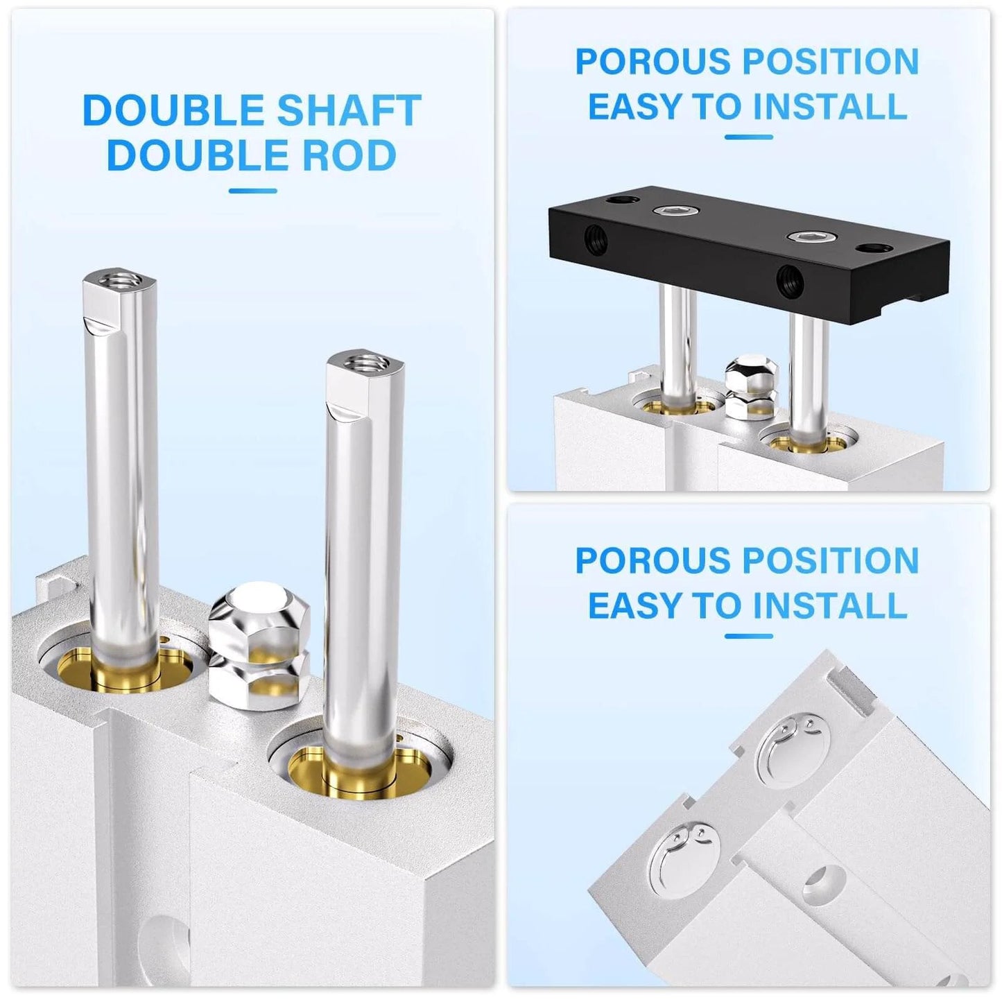 PNEUMATIC 20mm Bore 100mm Stroke Double-Rod Double-Acting Aluminum Pneumatic Air Cylinder TN20-100 with dual rods shown
