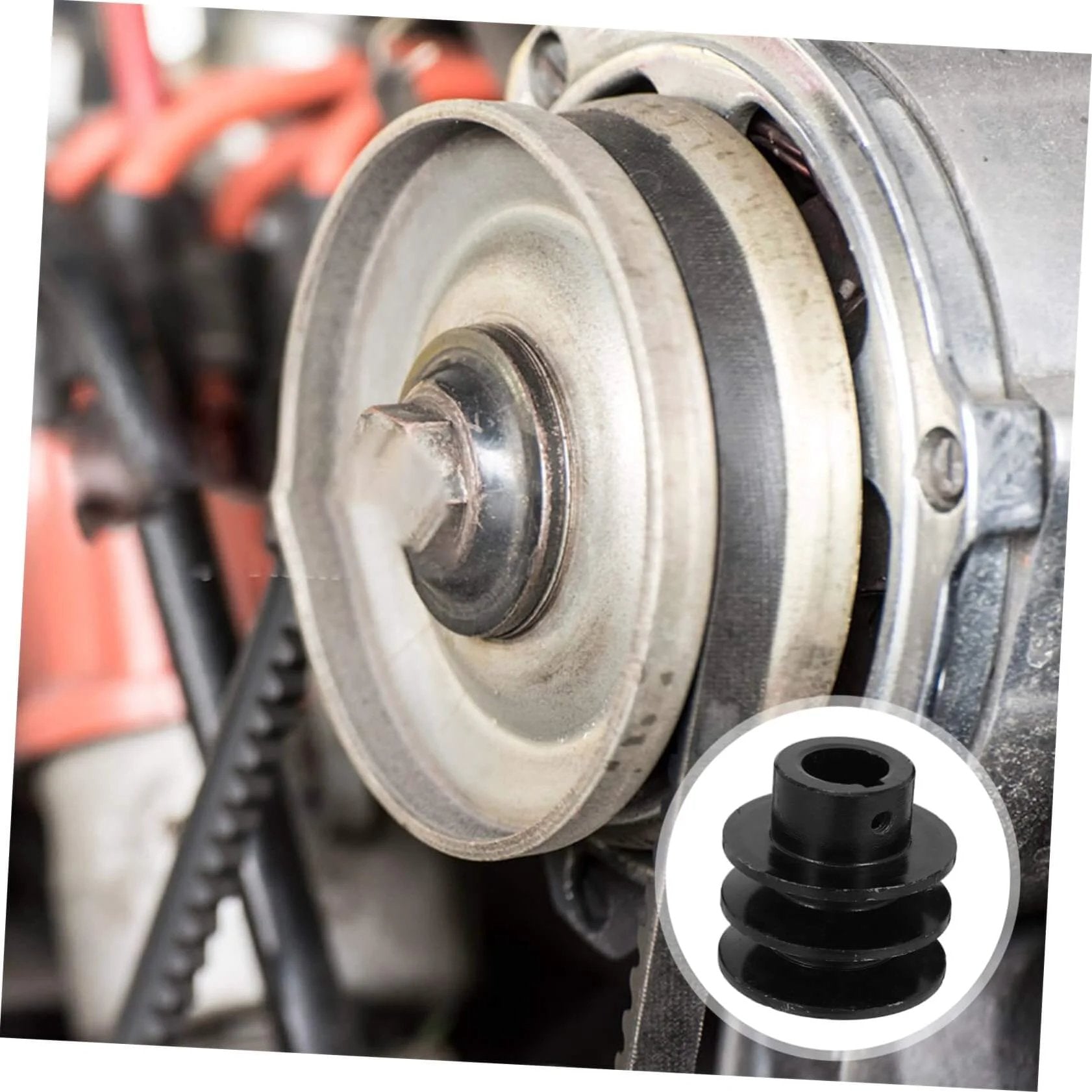 Close-up of Sturdy Type Double Slot Pulley Gas Engine Groove V-belt Sheave Replacement Belt Pulley Wheel for Easy Mounting