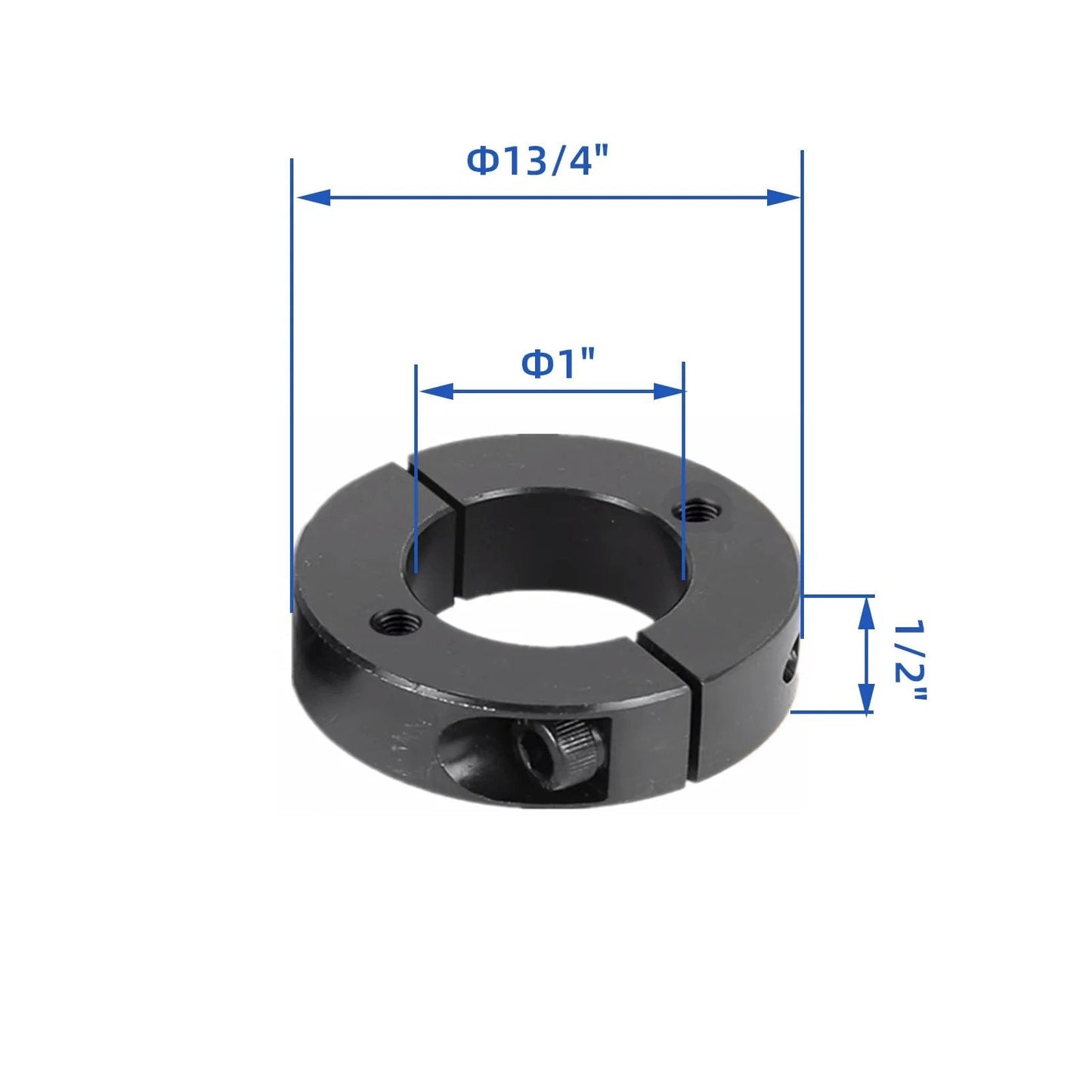 (4-Pack) Shaft Collar 1" Bore, 1045 Steel Double Split Clamp-On Shaft Collars Style, 1-3/4" OD, 1/2" Thickness with M4 Set Screws, side view