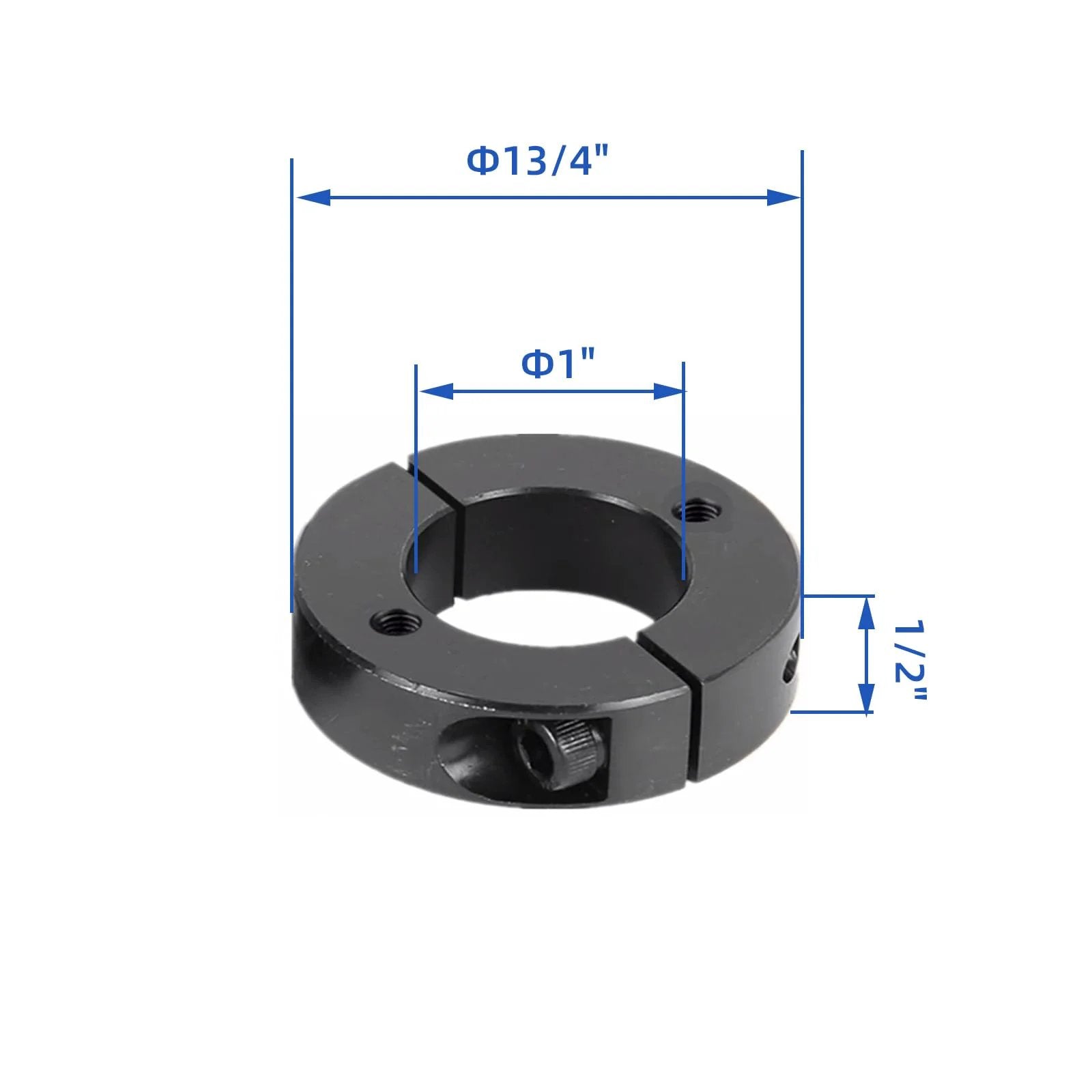 (4-Pack) Shaft Collar 1" Bore, 1045 Steel Double Split Clamp-On Shaft Collars Style, 1-3/4" OD, 1/2" Thickness with M4 Set Screws, side view