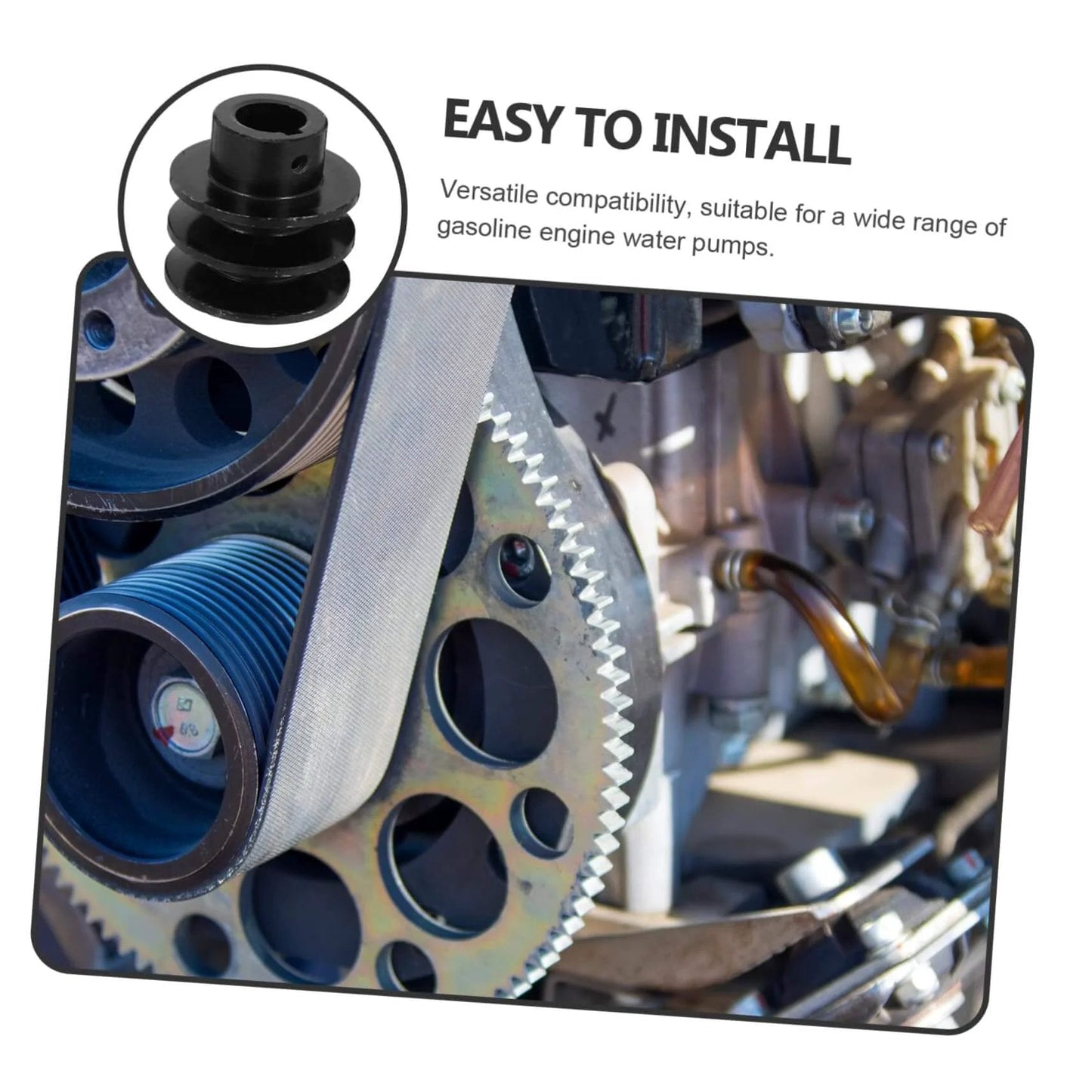 Groove Sheave Double Pulley for V-belt Water Pump Heavy Duty Cast Easy Installation for Automotive and Industrial Applications installed on engine