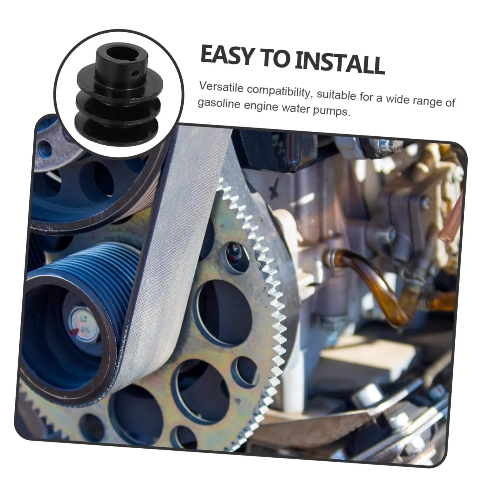 Groove Sheave Double Pulley for V-belt Water Pump Heavy Duty Cast Easy Installation for Automotive and Industrial Applications installed on engine