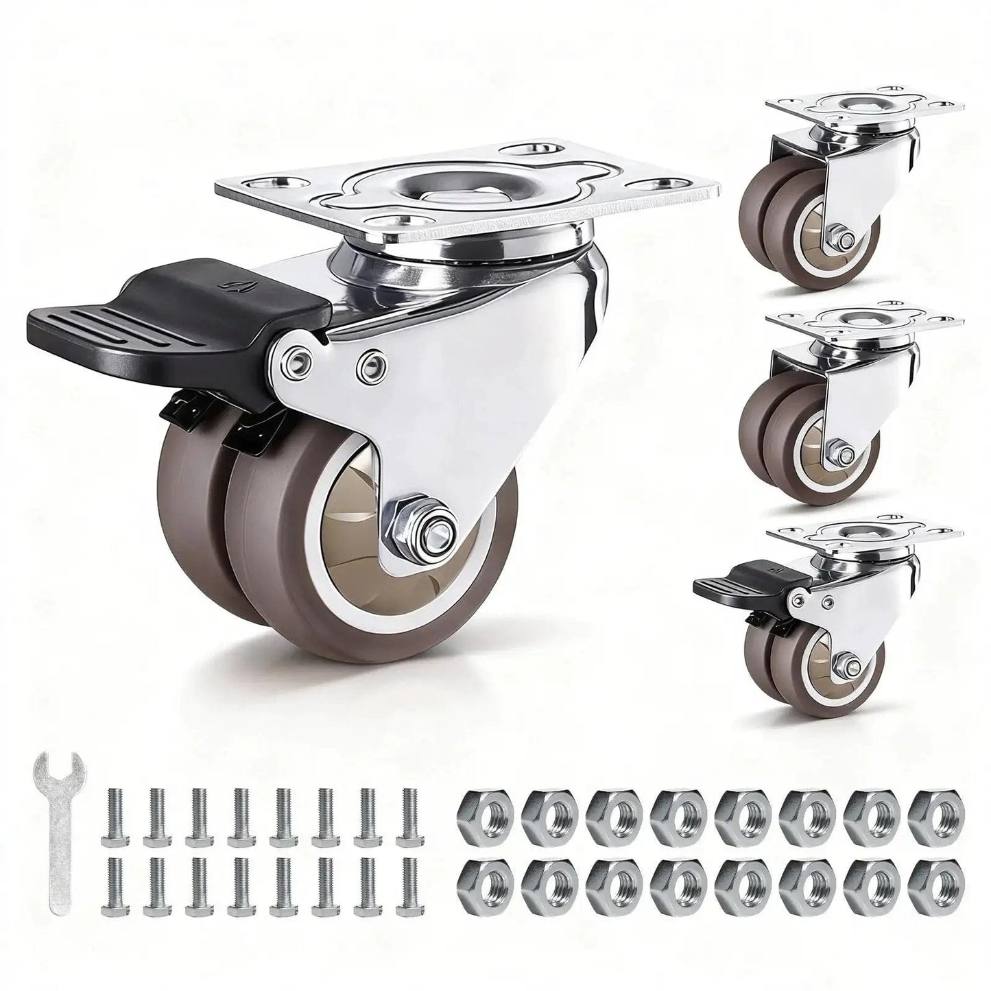 1.5 Inch Double Wheel Swivel Caster Wheels Set Of Four With Rubber Caster Wheels And 396 Lbs Load Capacity For Cabinets Tables And Workbenches