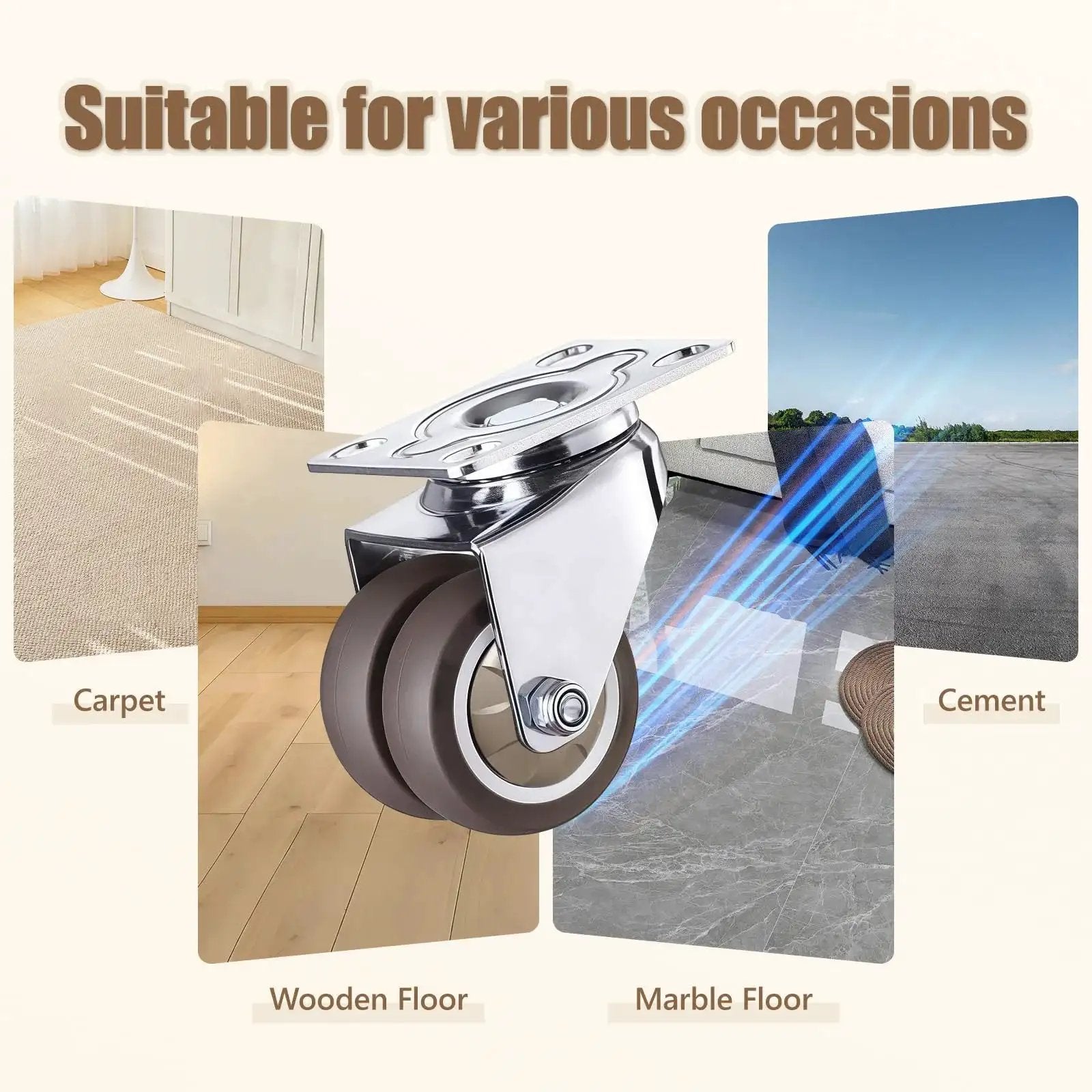 1.5 Inch Double Wheel Swivel Caster Wheels Set Of Four With Rubber Caster Wheels And 396 Lbs Load Capacity For Cabinets Tables And Workbenches Two With Brake And Two Without Ideal For Garage Workshop Storage Carts Office Furniture And Heavy Loads on various floors