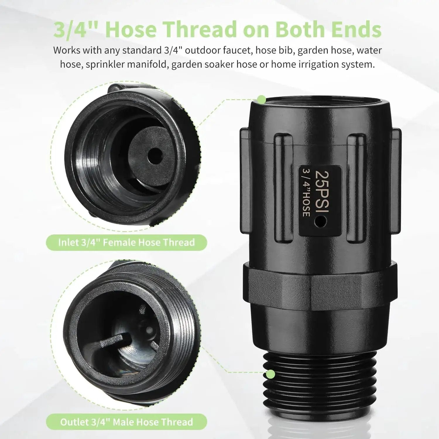 Pressure Regulator 25 PSI Three Quarter Inch FHT to Three Quarter Inch MHT Low Flow Valve for Drip Irrigation Systems, product image