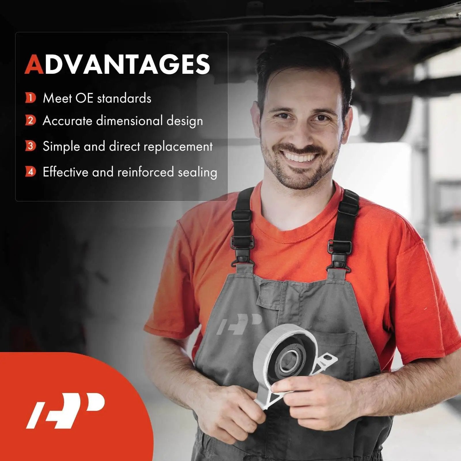 Mechanic holding Driveshaft Center Support Bearing Carrier For Dodge Ram 1500 2500 3500 1994 To 2003 And GM SUVs.
