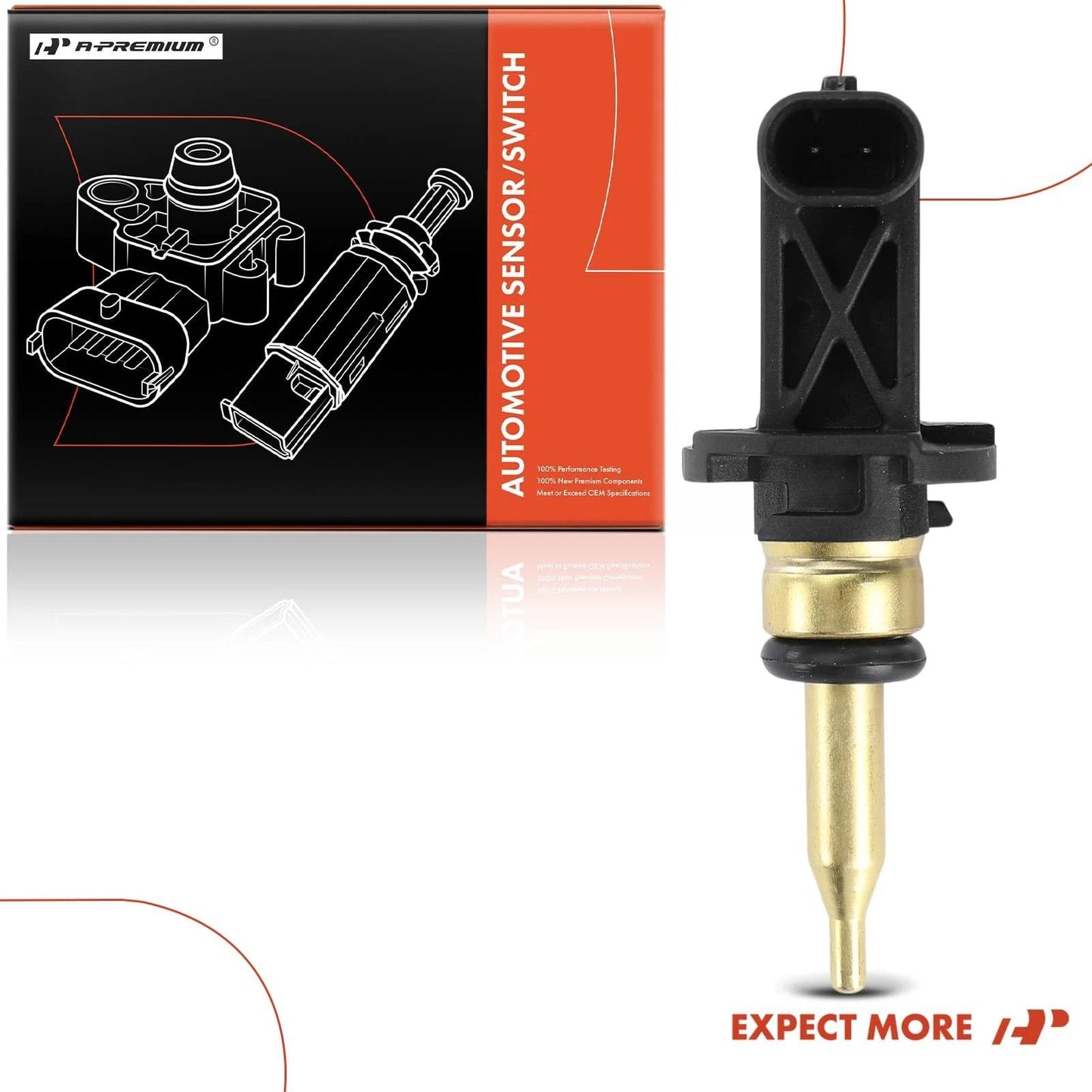 Drop In Temperature Sensor For Jeep Grand Cherokee Wrangler Durango Pacifica Voyager And Ram 1500 2017 2021 Replacement Part Fits 3.6L V6 Engines Across 2017 To 2021 Models Direct Fit Easy Installation, shown from front view with packaging.