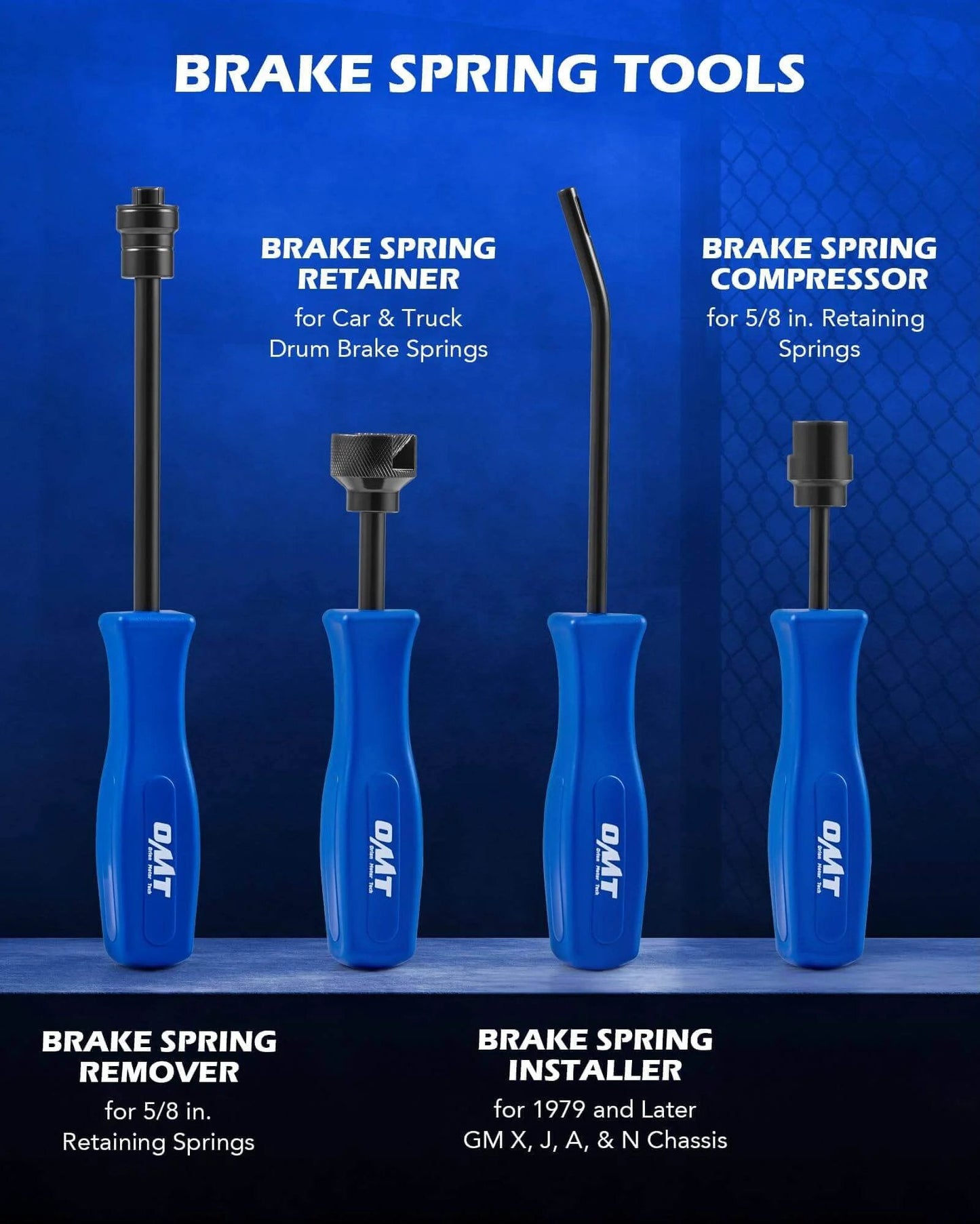 Brake spring tools including remover, retainer, installer, and compressor for 10pc Drum Brake Tool Kit.