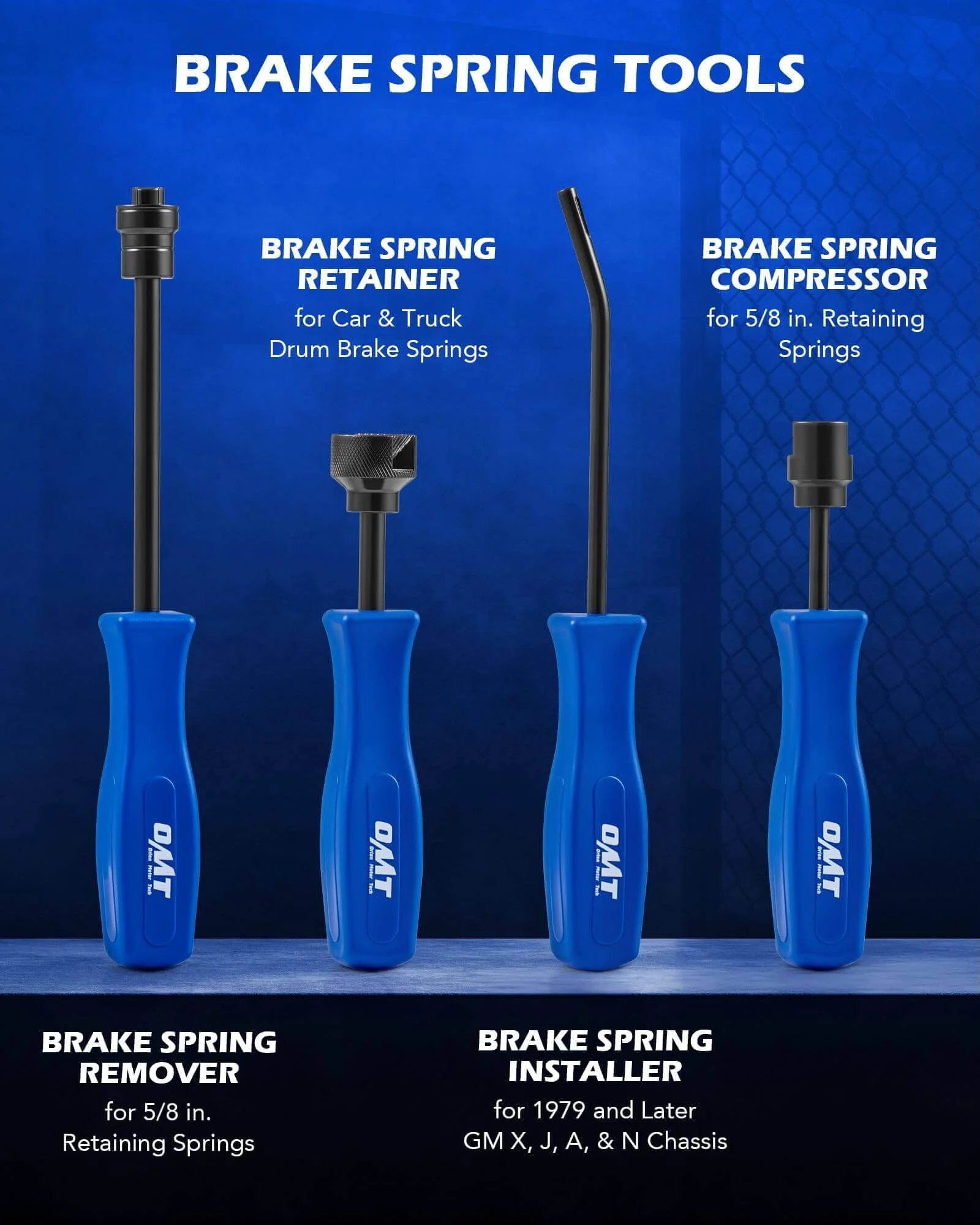 Brake spring tools including remover, retainer, installer, and compressor for 10pc Drum Brake Tool Kit.