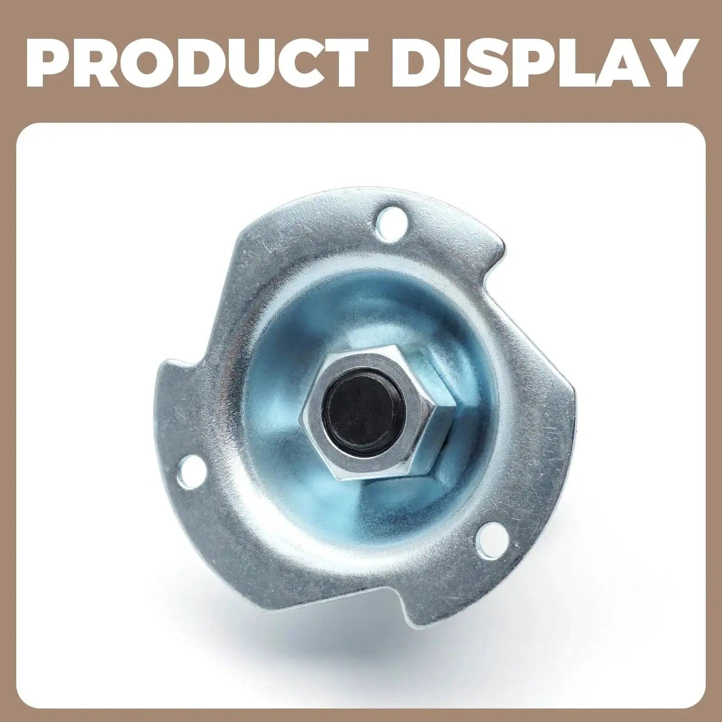 Close-up view of dryer drum support shaft and bearing from the replacement kit for GE Kenmore Hotpoint dryers, metal finish.