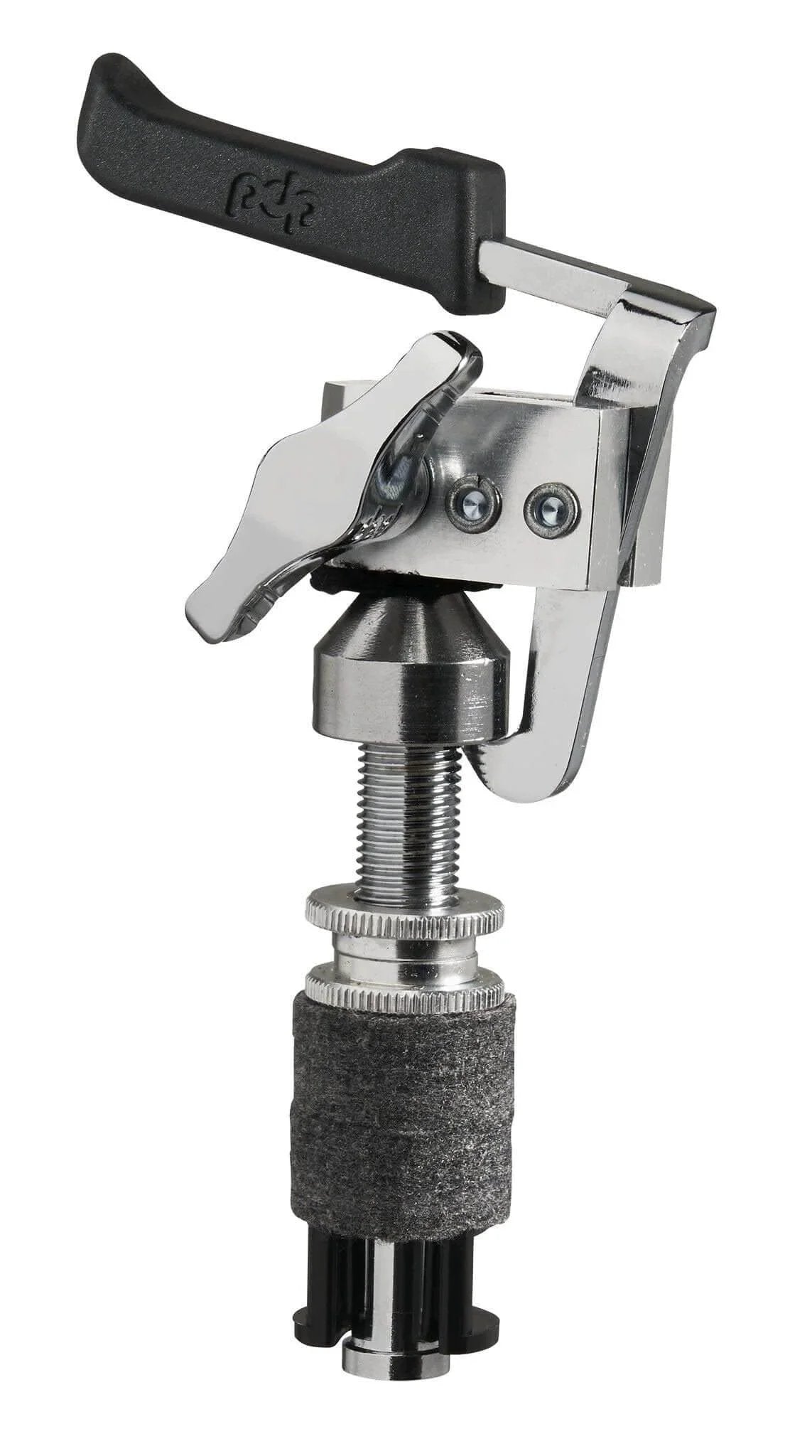 Close-up of Quick-Release Drop-Lock Hi-Hat Clutch with steel construction, showing quick-release mechanism and felt washer