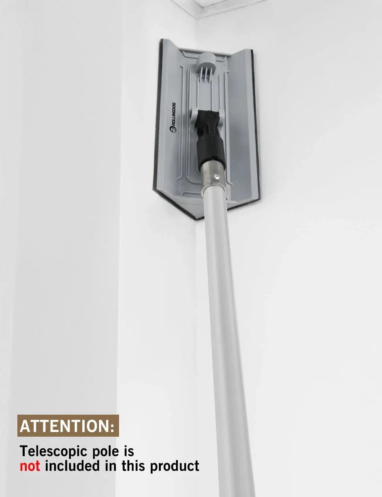 Drywall Corner Sander Kit With Two Sided Pad And Six Sandpapers Included showing pad in corner use, handle attached.