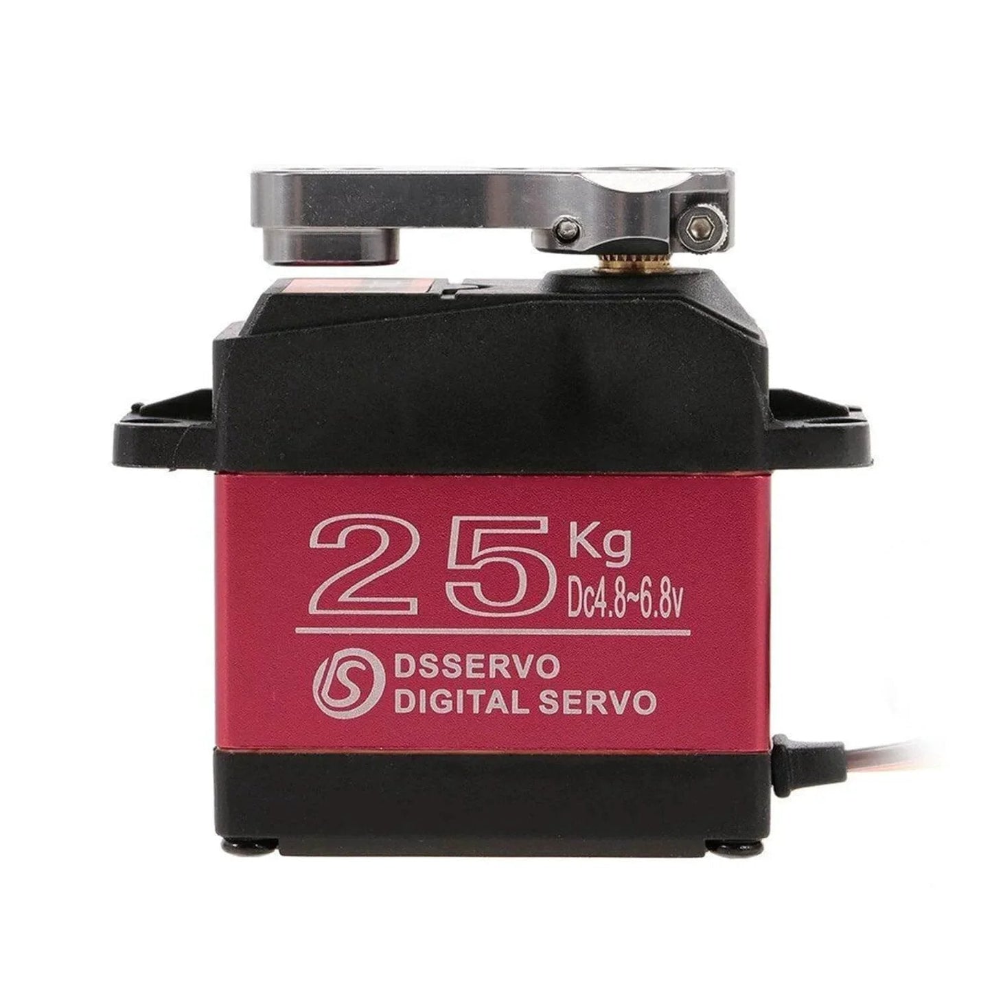 Side view of Servo High Torque Metal Gear Standard Digital Servo 25KG/0.13S 6.8V for 1/8 1/10 RC Cars with red casing